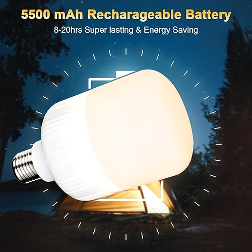 Miniatura 2 de Paquete de 2 bombillas LED recargables de 5500 mAh, 500 lúmenes, 2700 K-6000 K, bombillas regulables con control remoto, puerto de carga USB-C