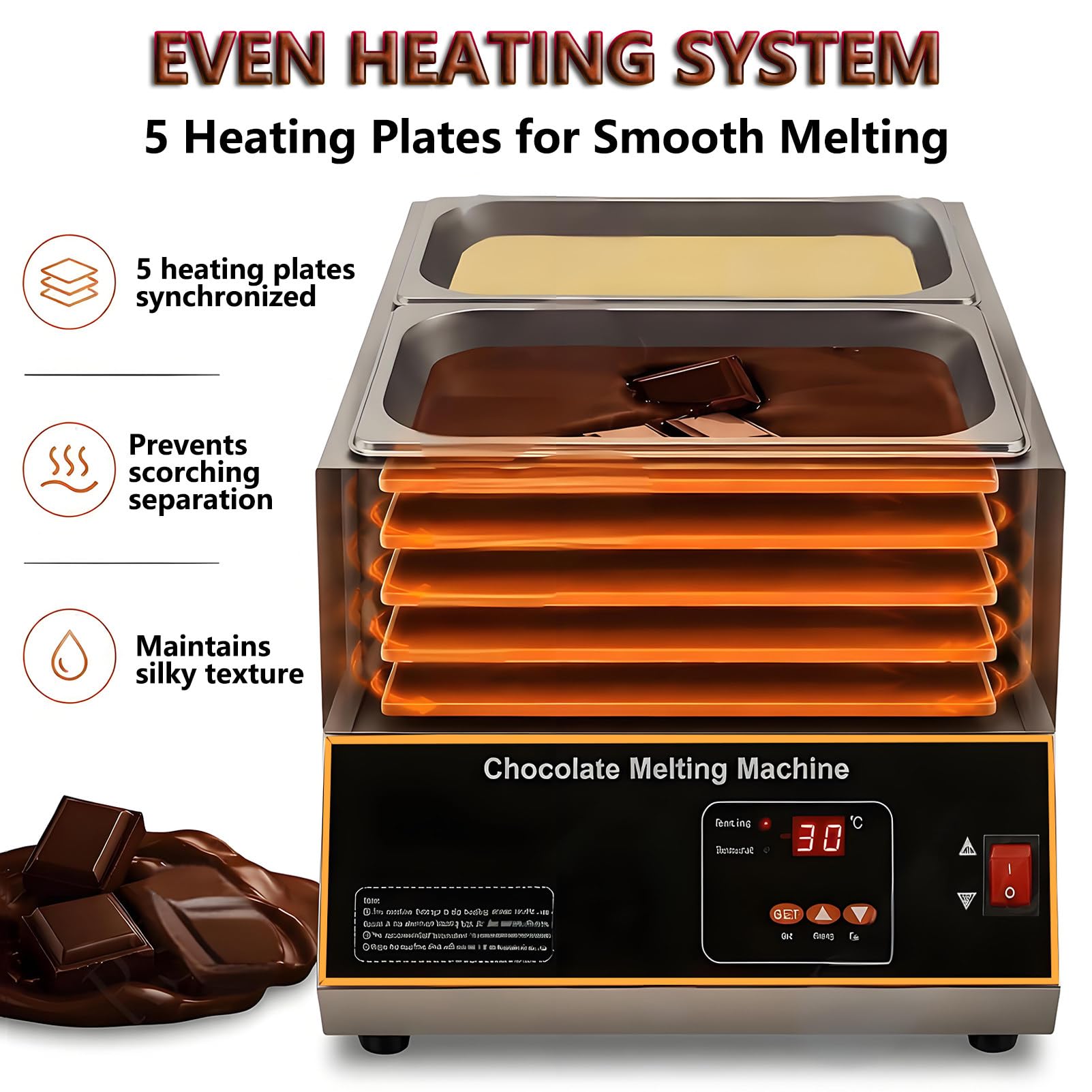 Fondoir à Chocolat Tempéreuse à Chocolat Professionnelle en Acier Inoxydable, Appareil a Fondre Le Chocolat, Réchaud Électrique pour Chocolat, Pâtisserie, Bonbons et Fromage 1pots