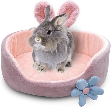 Bunny Bed, Rabbit Beds, Comfortable Guinea Pig Bed with Removable Mat, Washable Rabbit Couch, Suitable for Chinchilla, Hedgehog, Ferret Pink