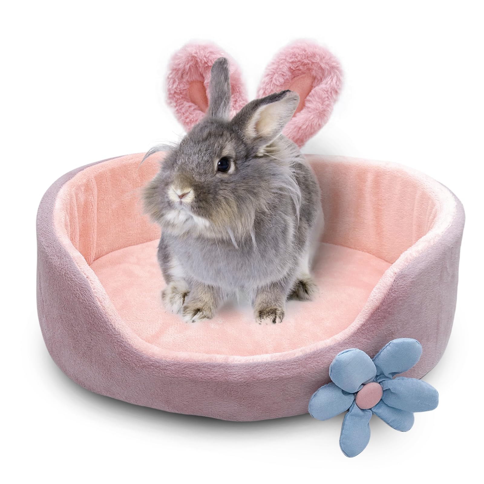 Acsist Bunny Bed, Rabbit Beds, Comfortable Guinea Pig Bed with Removable Mat, Washable Rabbit Couch, Suitable for Chinchilla, Hedgehog, Ferret (Pink)