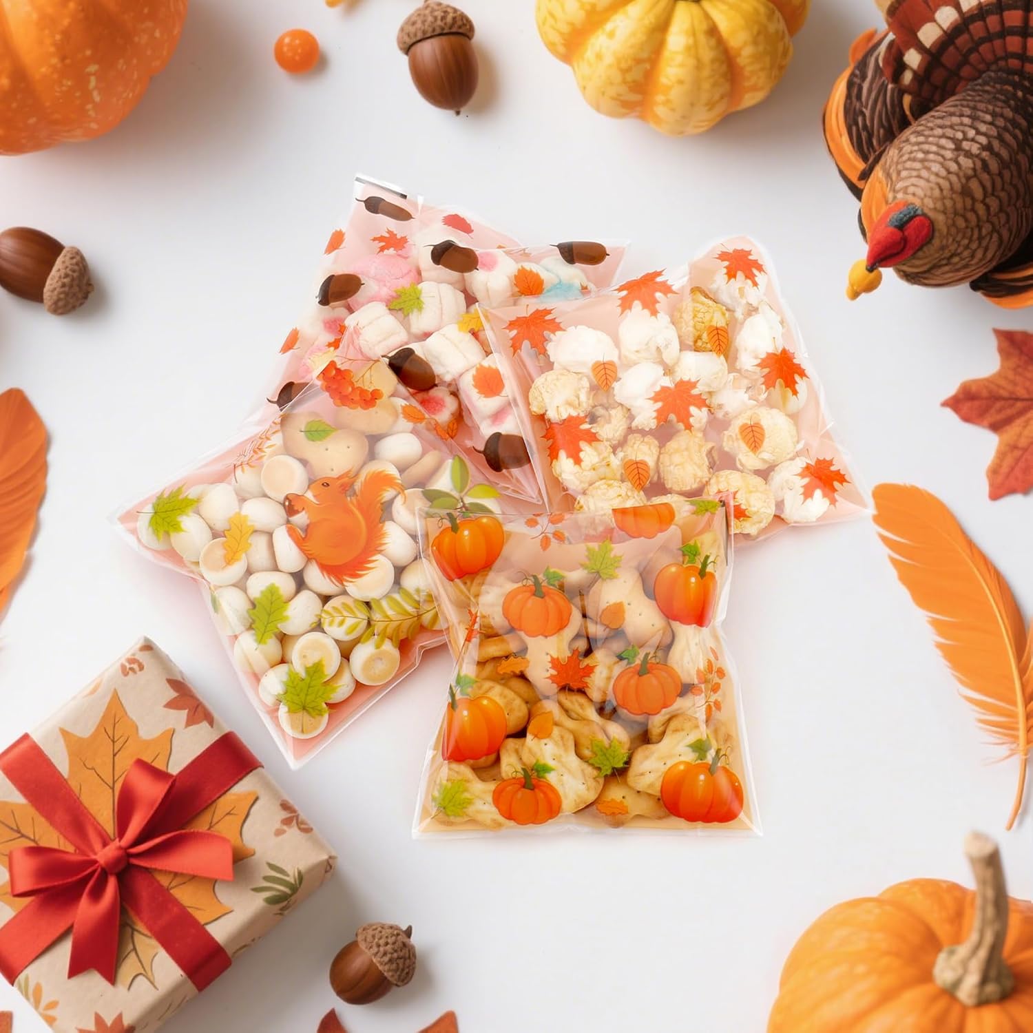 200 PCS Fall Cellophane Treat Bags(4x4 Inch) Small Thanksgiving Ziplock Bags for Candy Snack Goodie Cookie Gifts Wrap Autumn Self Sealing Pouch Baggies Friendgiving Party Favors Supplies Decorations - Image 7