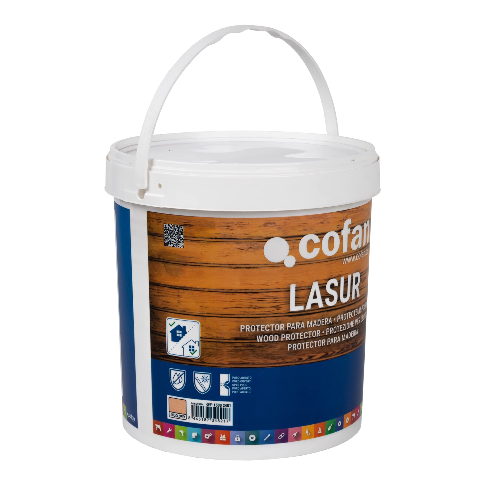 Cofan Lasur Protector al Agua para Madera | Incoloro con acabado Mate | Bote de 4 litros