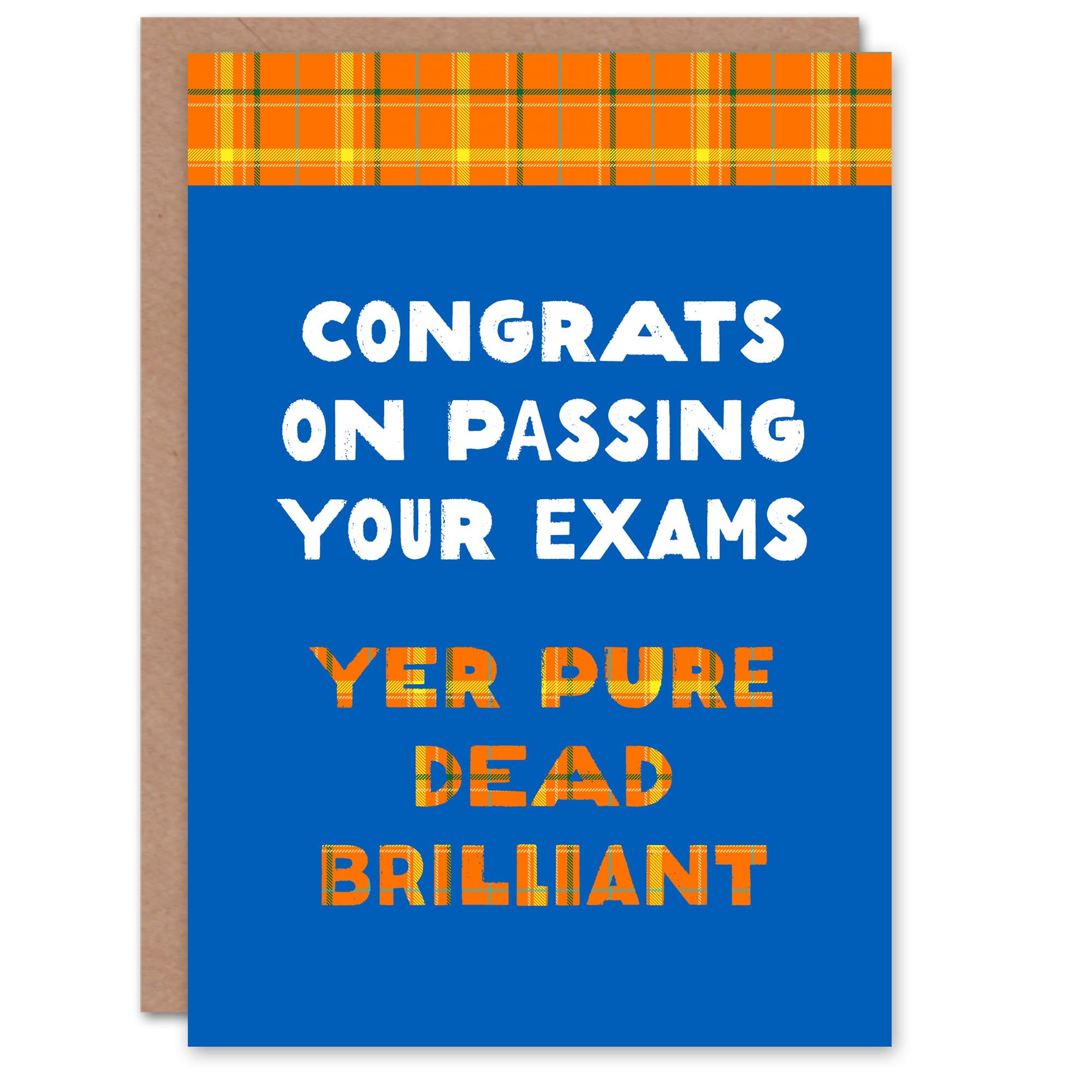 Wee Blue Coo Congratulations Card Exam Congrats Pure Dead Brilliant Scottish Tartan