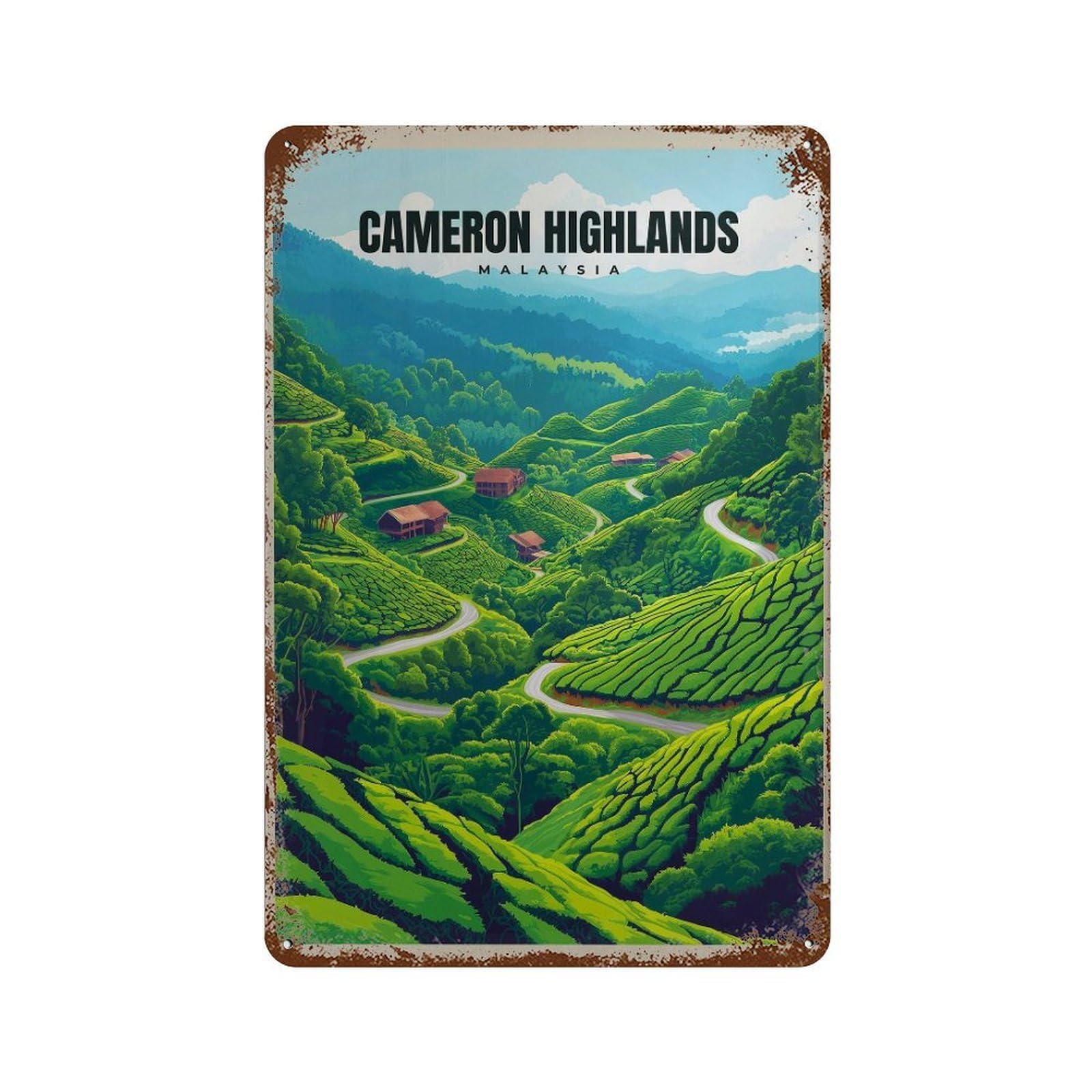 xiaoxiaoshen Cameron Highlands Malaysia Travel Tea Plantation Wall Decor Art Metal Tin Poster Modern Home Decor Art Home Bar Shop Decorations Vintage Sign 30x20cm