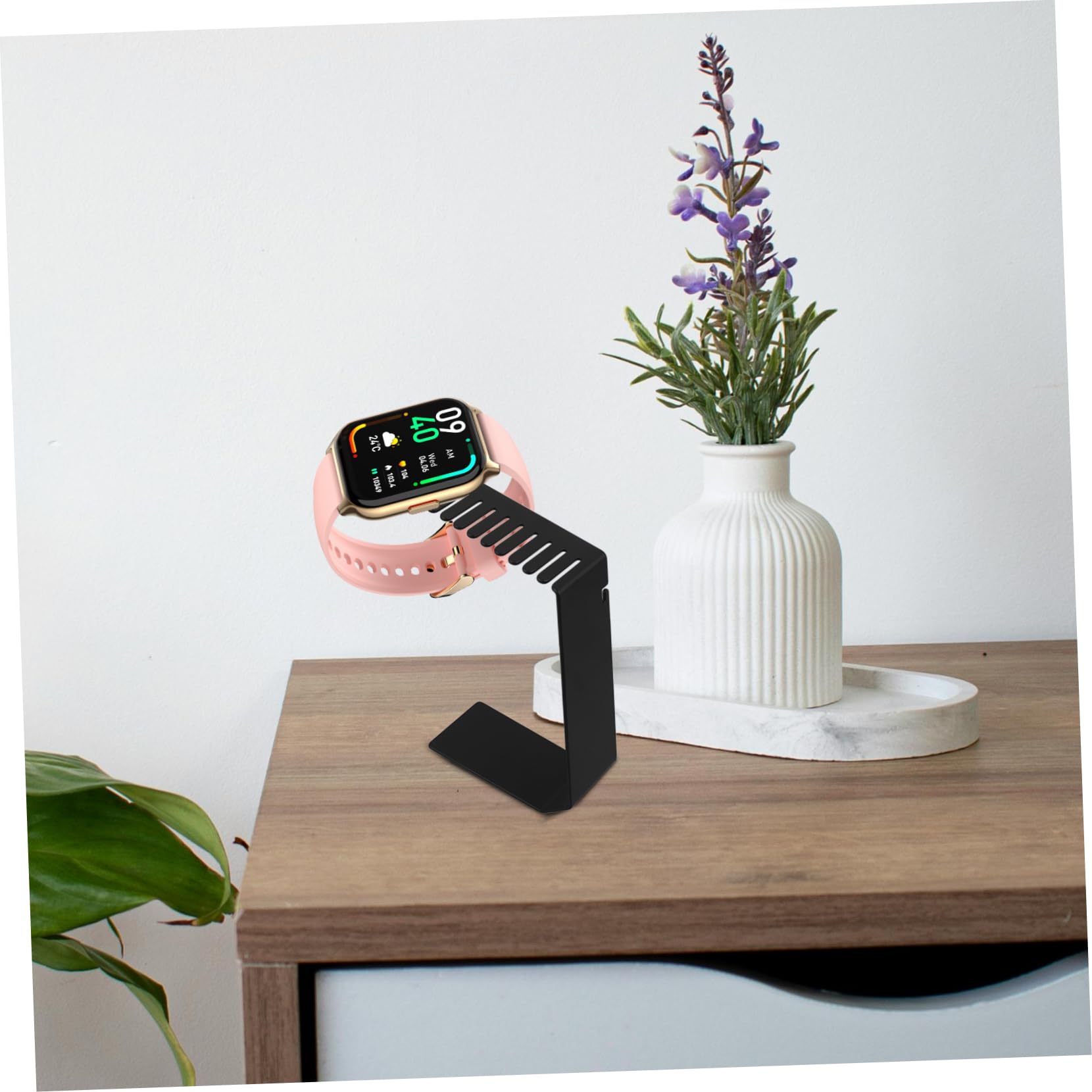 Supporto Caricatore Per Smartwatch Inossidabile Con Organizer Per Cinturini Base Di Ricarica Elegante e Salvaspazio Per Orologi Intelligenti Nero