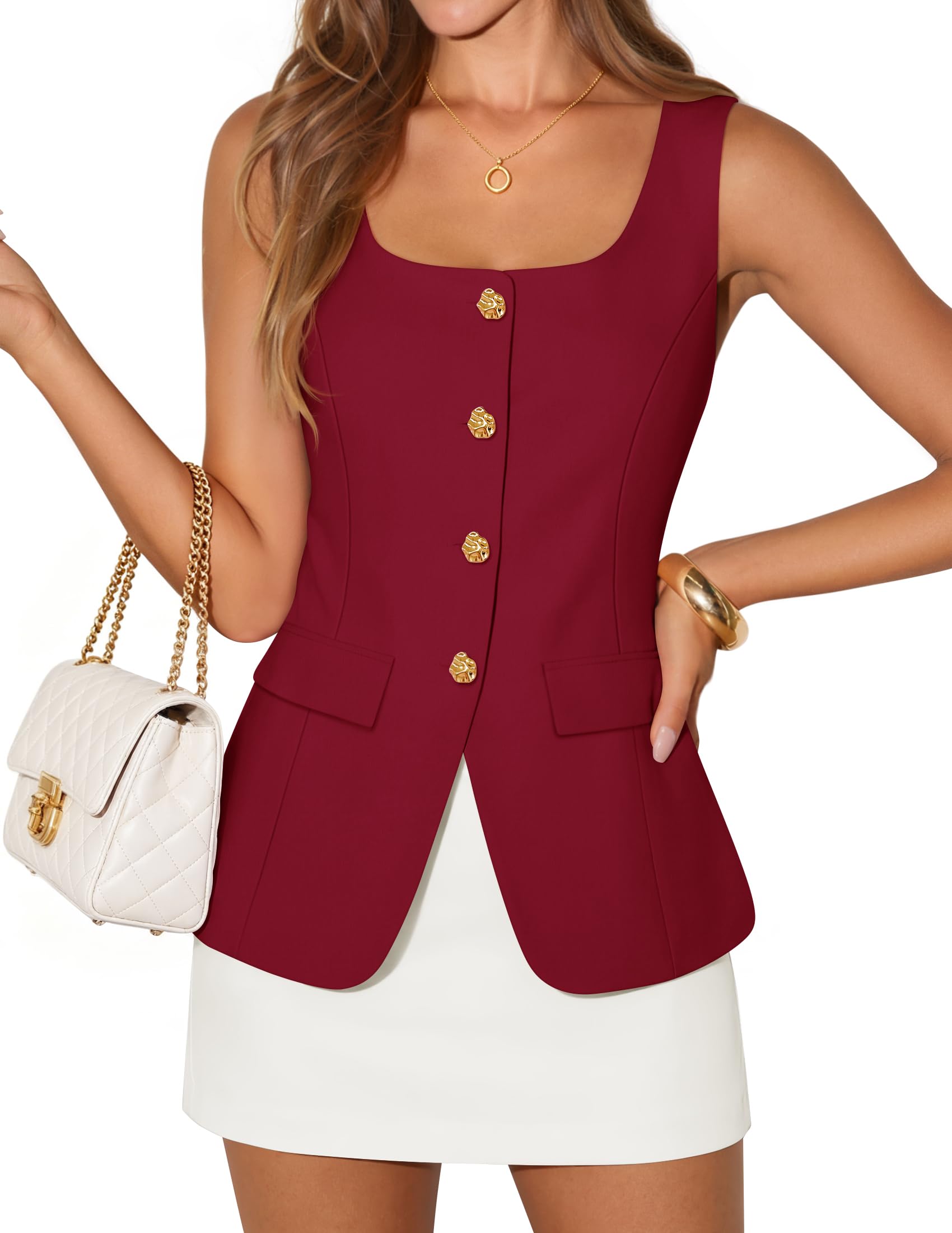 ZESICA Women's Summer Business Casual Sleeveless Blazer Vest