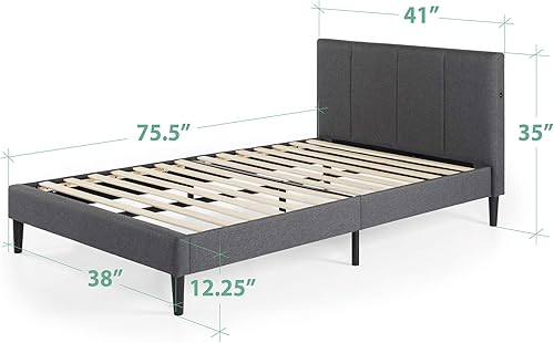 Miniatura 5 de ZINUS - Base de cama con plataforma tapizada y puerto USB base de colchón con soporte con listones de madera de fácil montaje no necesita somier