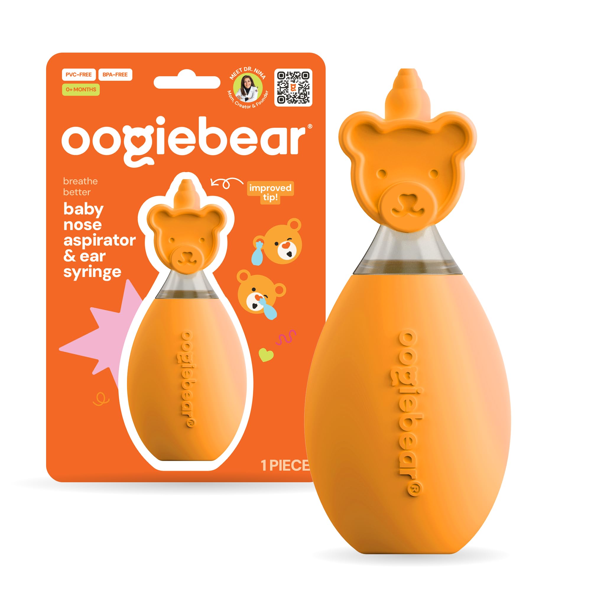 oogiebear: Baby Nasal Aspirator - Safe Booger & Earwax Remover for Newborns, Infants, Toddlers - Better Syringe, Airtight Suction, Nose Sucker -