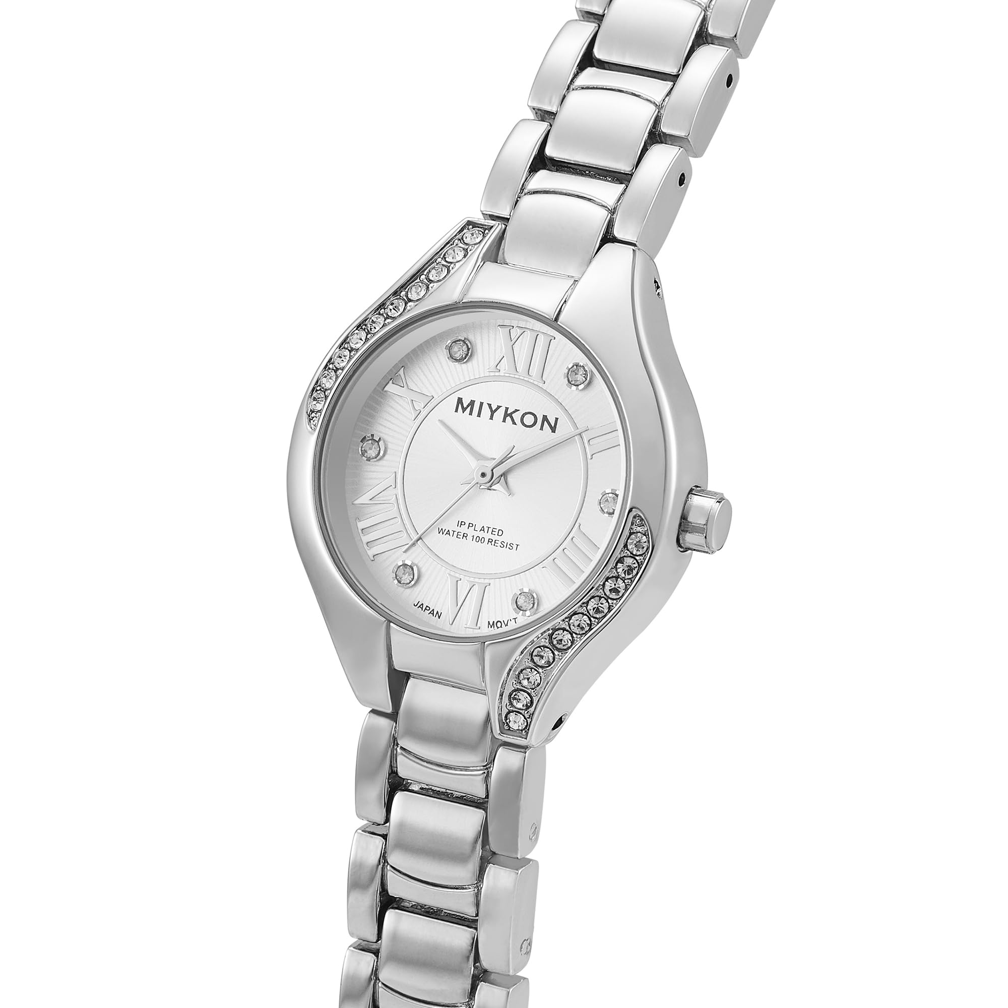 Miykon Silber- und Gold-Uhren für Damen, kleine zierliche Damenuhr mit echten Kristallen, ionenpoliertes Damen-Schmuckarmband, kratzfestes Glas, japanisches Quarz, 30,5 m wasserdicht, Silbernes