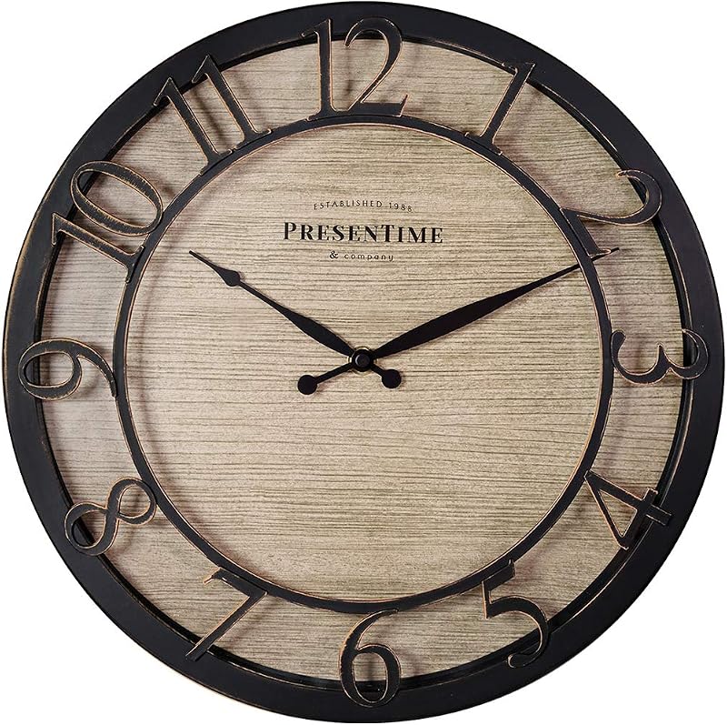 Reloj de pared de la serie Farmhouse de 13" | Estilo cabaña, diseño vintage, bronce aceitado, decoración de pared para sala de estar, comedor y dormitorio