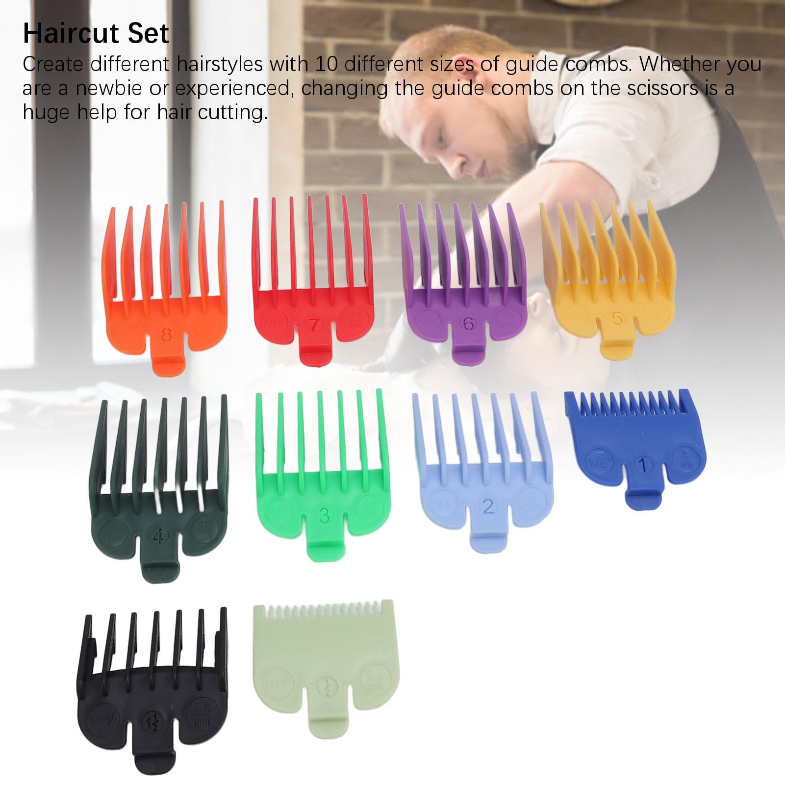 Haarschneidemaschinen-Schutz-Set, runde Ecken, bunte Zahlencodierte Führungskämme, ABS-Haarschneidemaschinenschutz, kompatibel mit Haarschneidemaschinen, 1,5/3/4,5/6/10/13/16/19/22/25 mm, 10 Stück