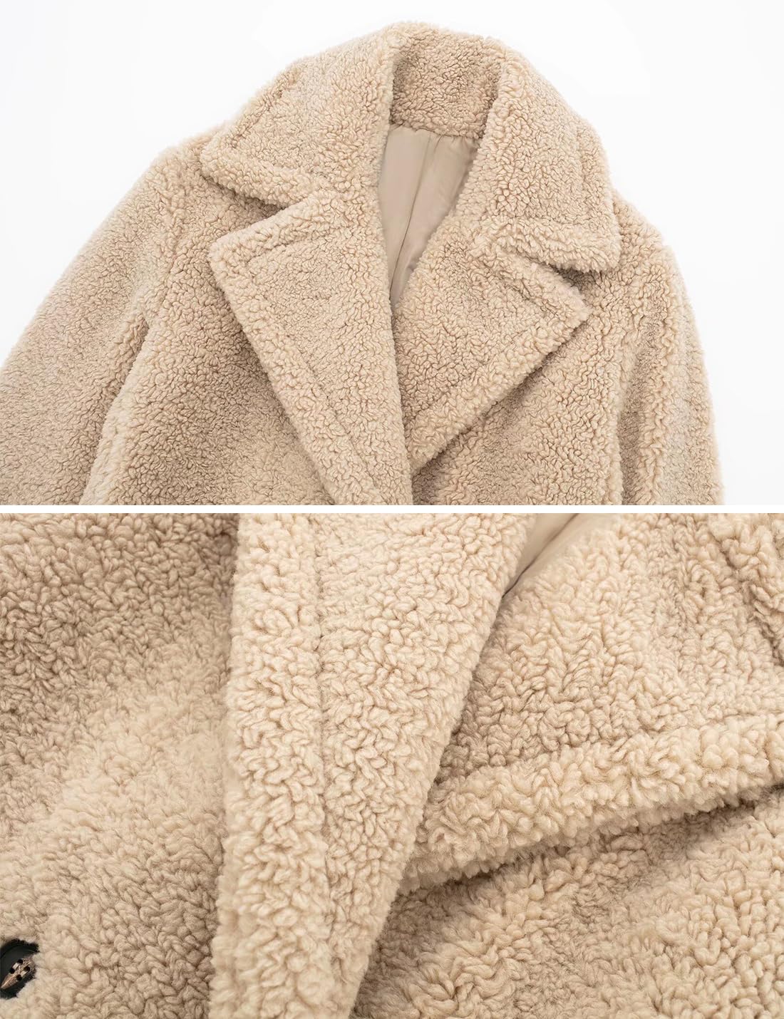 Sukany Cappotto in pile invernale casual da donna con colletto dentellato a doppio petto giacche lunghe con risvolto Outwear