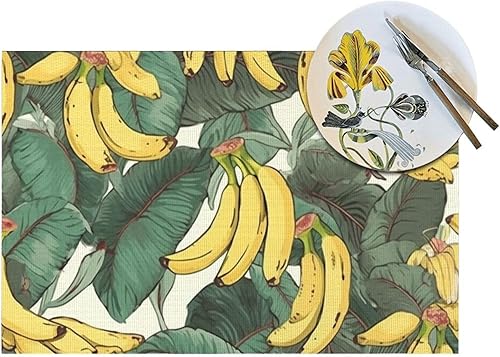 Miniatura 5 de 6 PCS PVC Placemats Set Place Mats Bananas and Leaves Seamless Non-Slip Weave Place Mats 12" x 18" Farmhouse Table Mat Set for Family Dinners