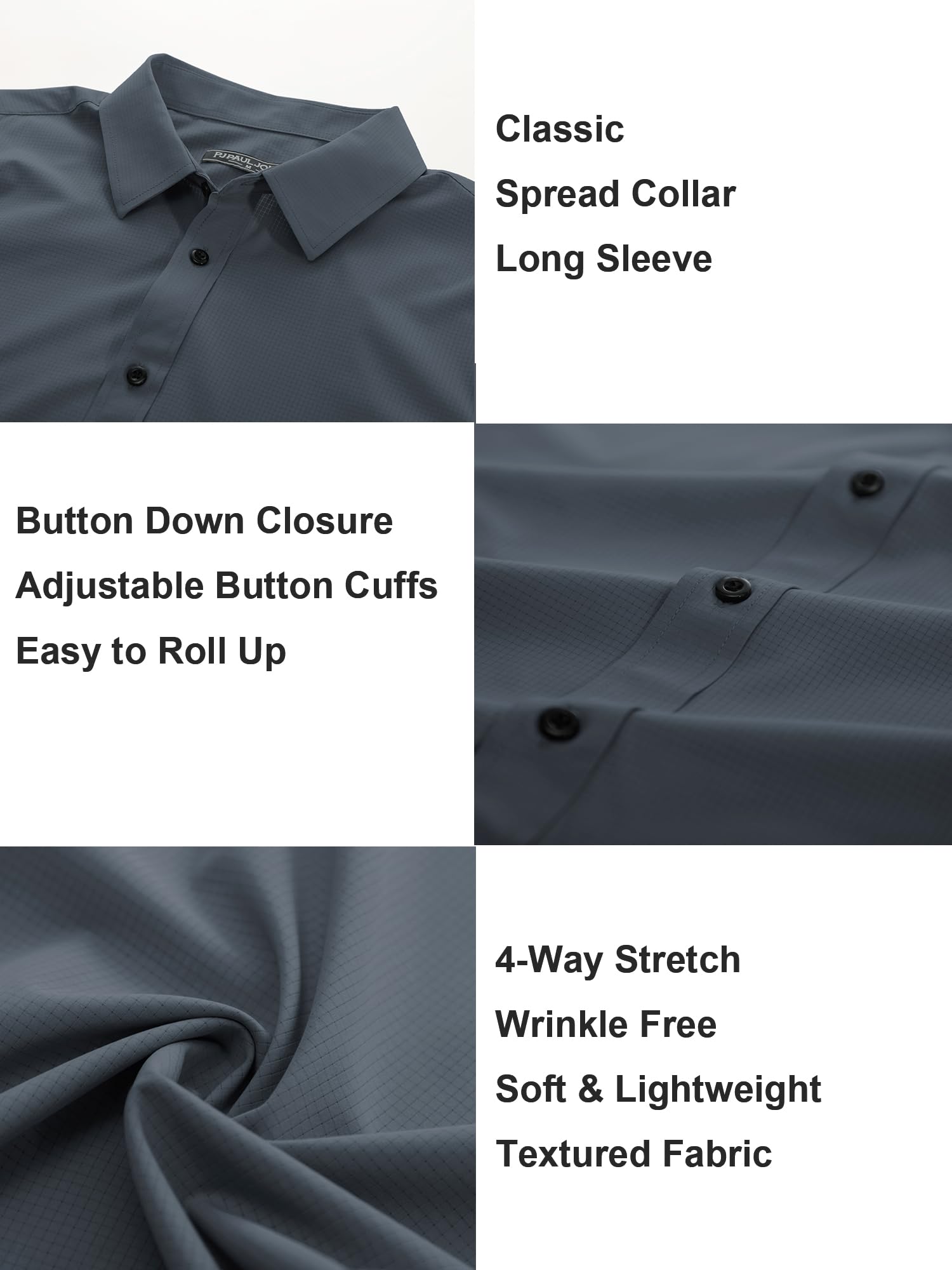 PJ PAUL JONES Camisas de manga larga con botones para hombre, sin arrugas, elásticas, sin pliegues, camisas de vestir informales de negocios