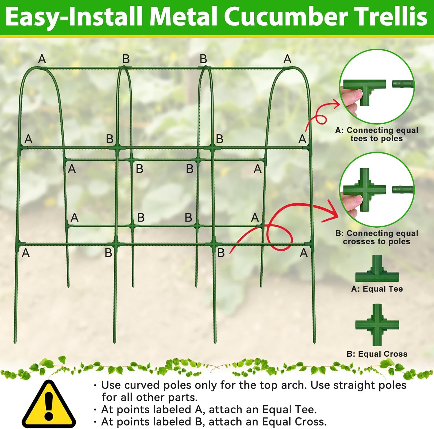 Cucumber Trellis for Raised Bed, 50''x48'' U-Shape Garden Trellis for Climbing Plants Outdoor, Metal Arch Plant Support, Vegetables Trellis for Squash Grape Pea Bean Vines Flower