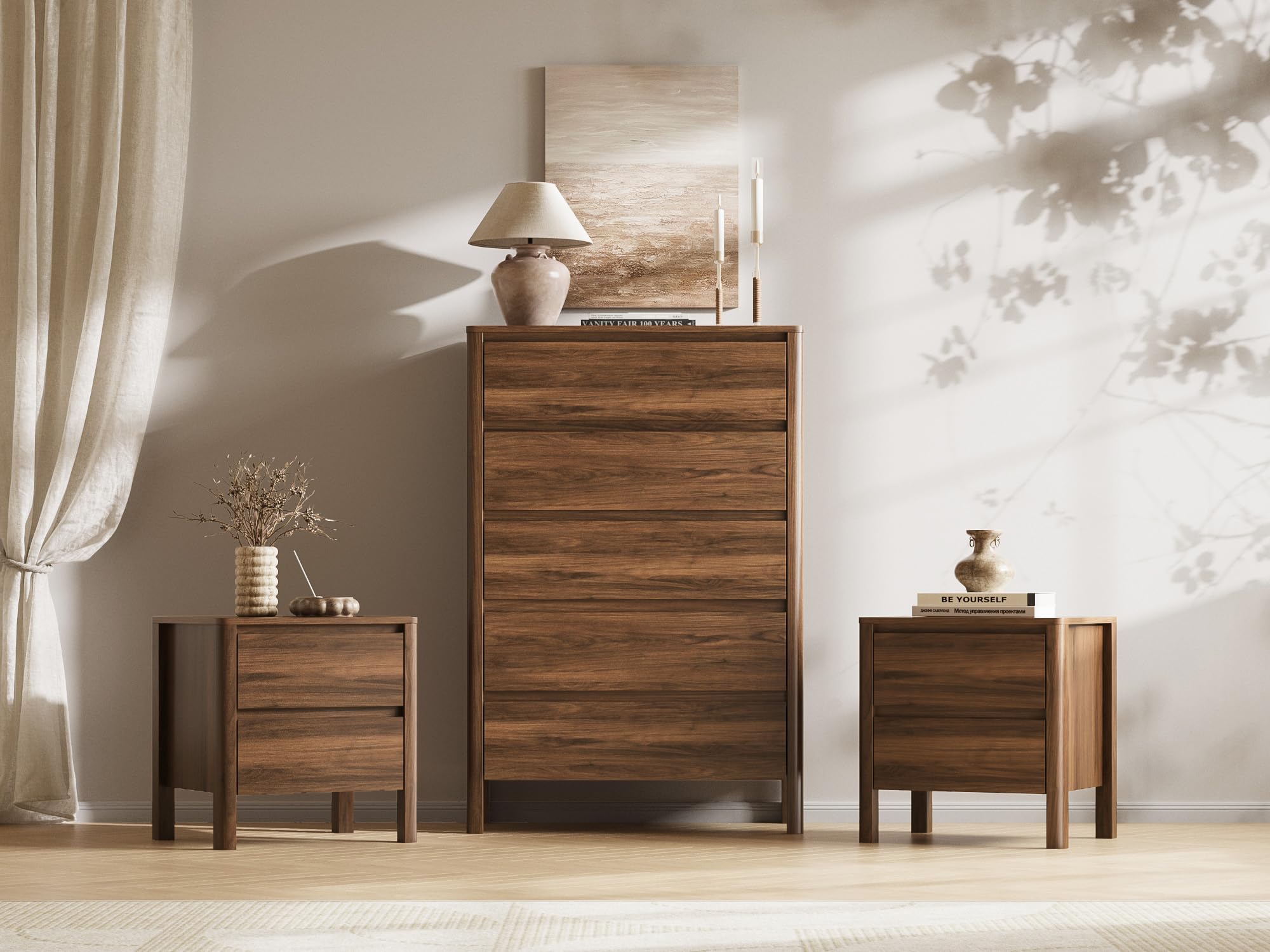 dresser and chest set MAISONARIA Walnut 3-Piece Bedroom Set, 5 Drawers Dresser & 2 Drawer Nightstands with Hidden Handles, Wood of Drawers for Bedroom, Living Room, Entryway : Home & Kitchen Andrea & Leo A1334 Dress-فستان the dresser set is Size:US 7.5 / EU 40.5