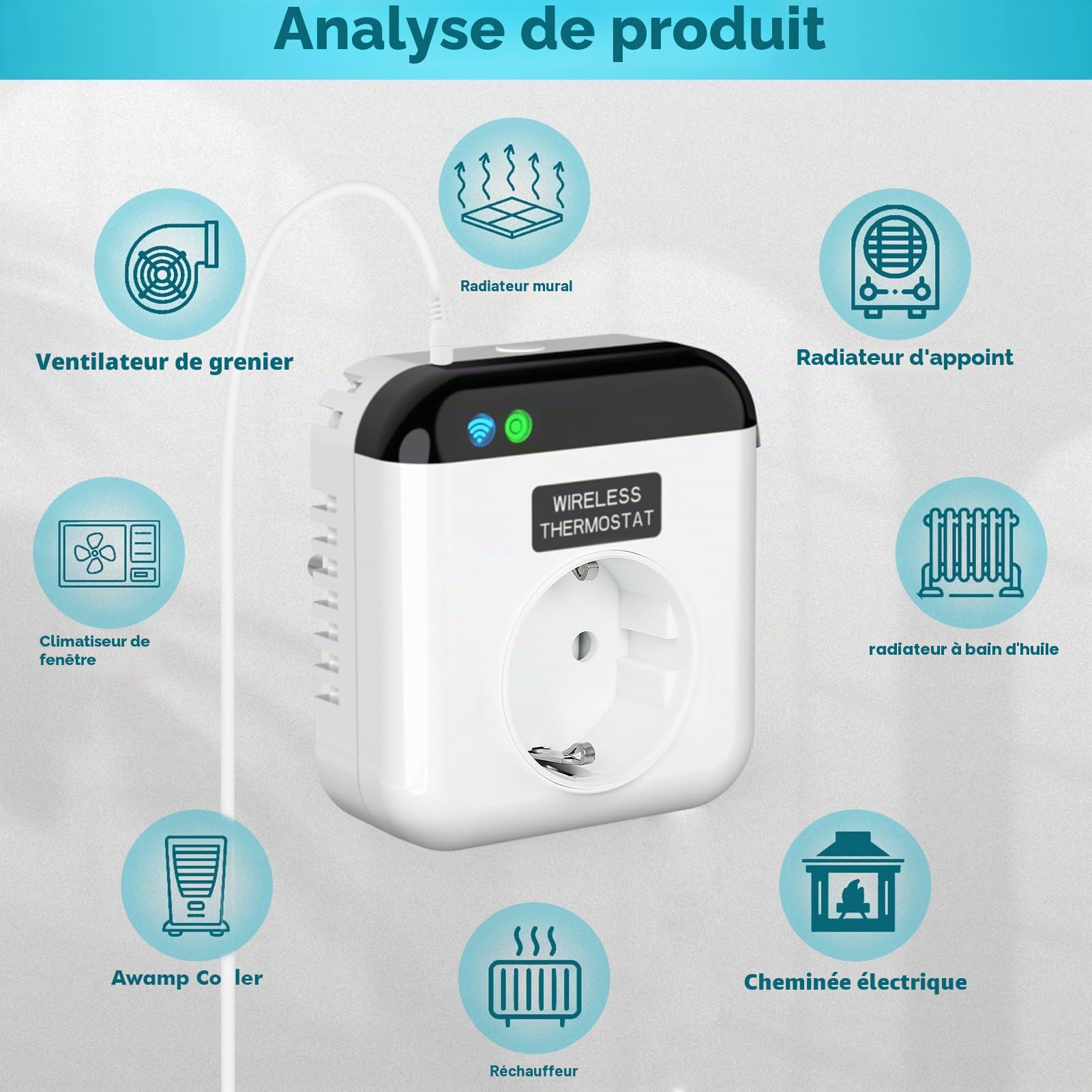 Jadeshay Prise Thermostat Chauffage Prise Thermostat avec sonde Thermostat connecté Compatible avec Smart Life APP Télécommande avec Chauffage Refroidissement Mode