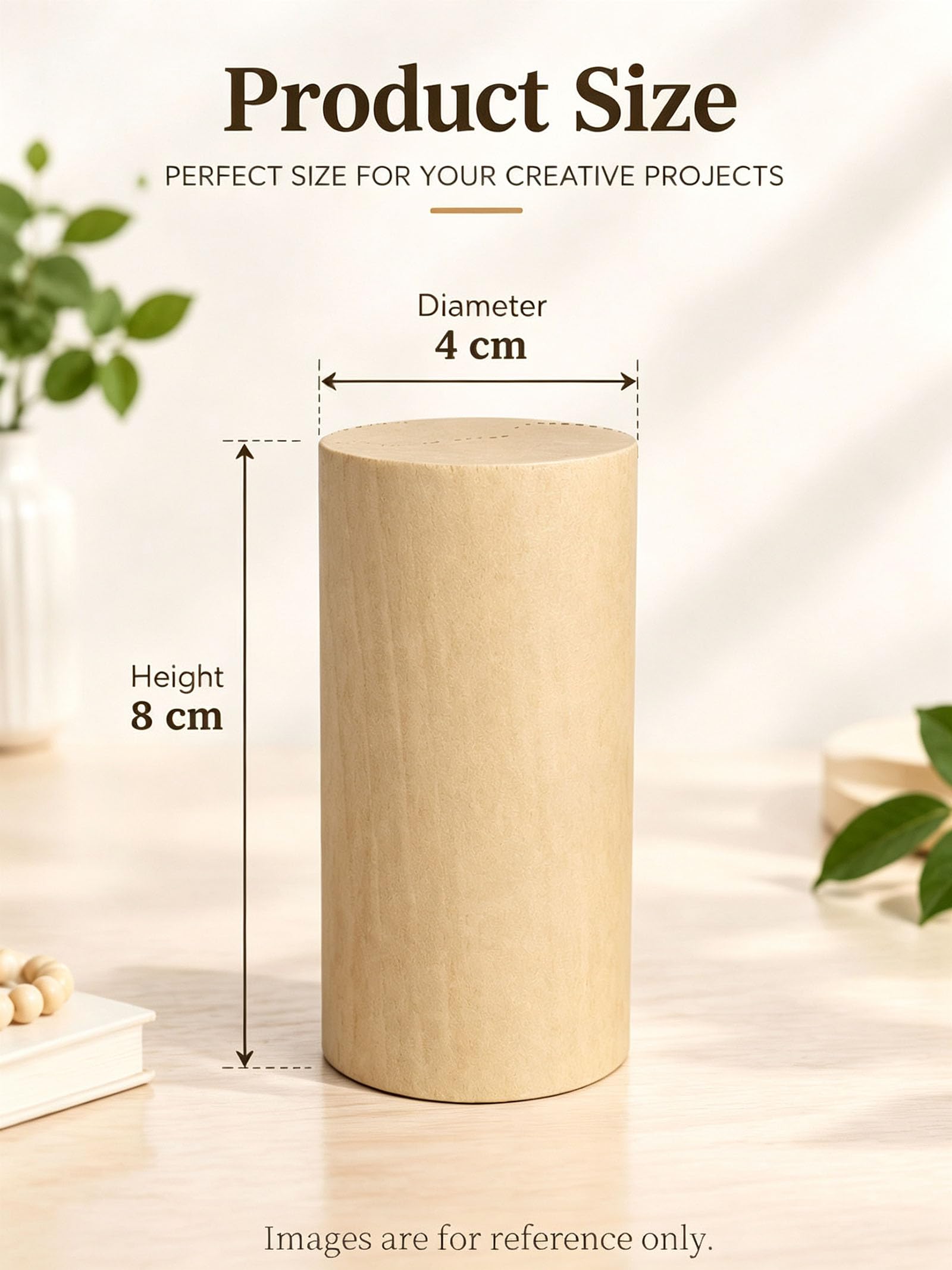 Dxcaicc Cilindros de Madera Maciza (Paquete de 5), Adecuados para Manualidades,Diameter 4*Height 8 cm（5PCS