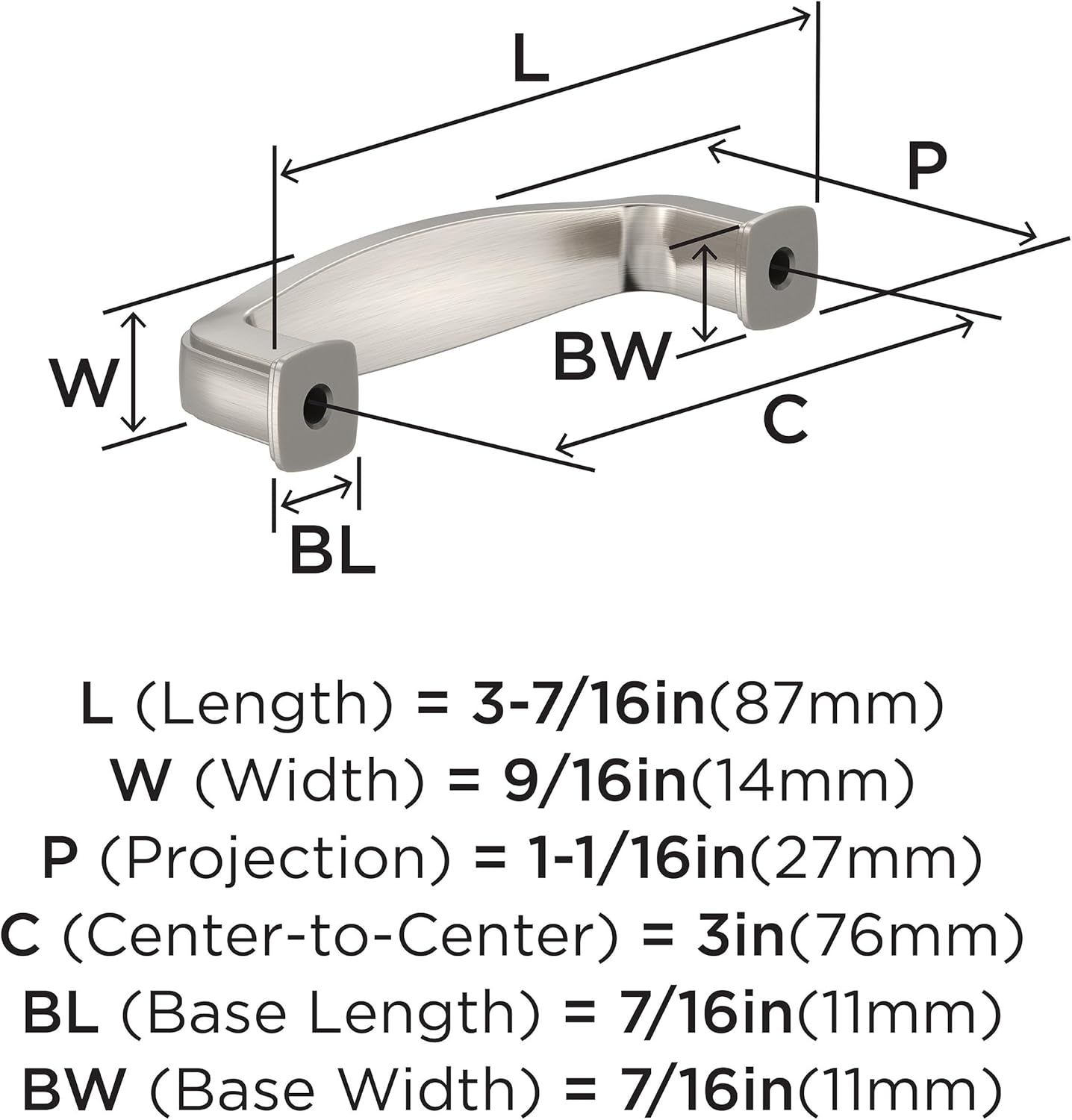 Amerock Franklin 3 inch (76mm) Center-to-Center Satin Nickel Cabinet Pull - 10 Pack