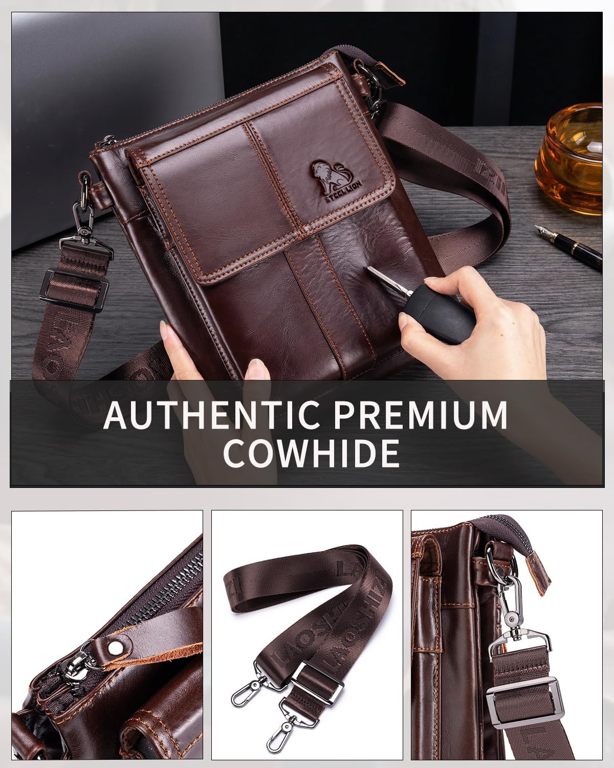 Men's Genuine Leather Crossbody Bag - Spacious & Functional & Durable Daily Use - Image 7