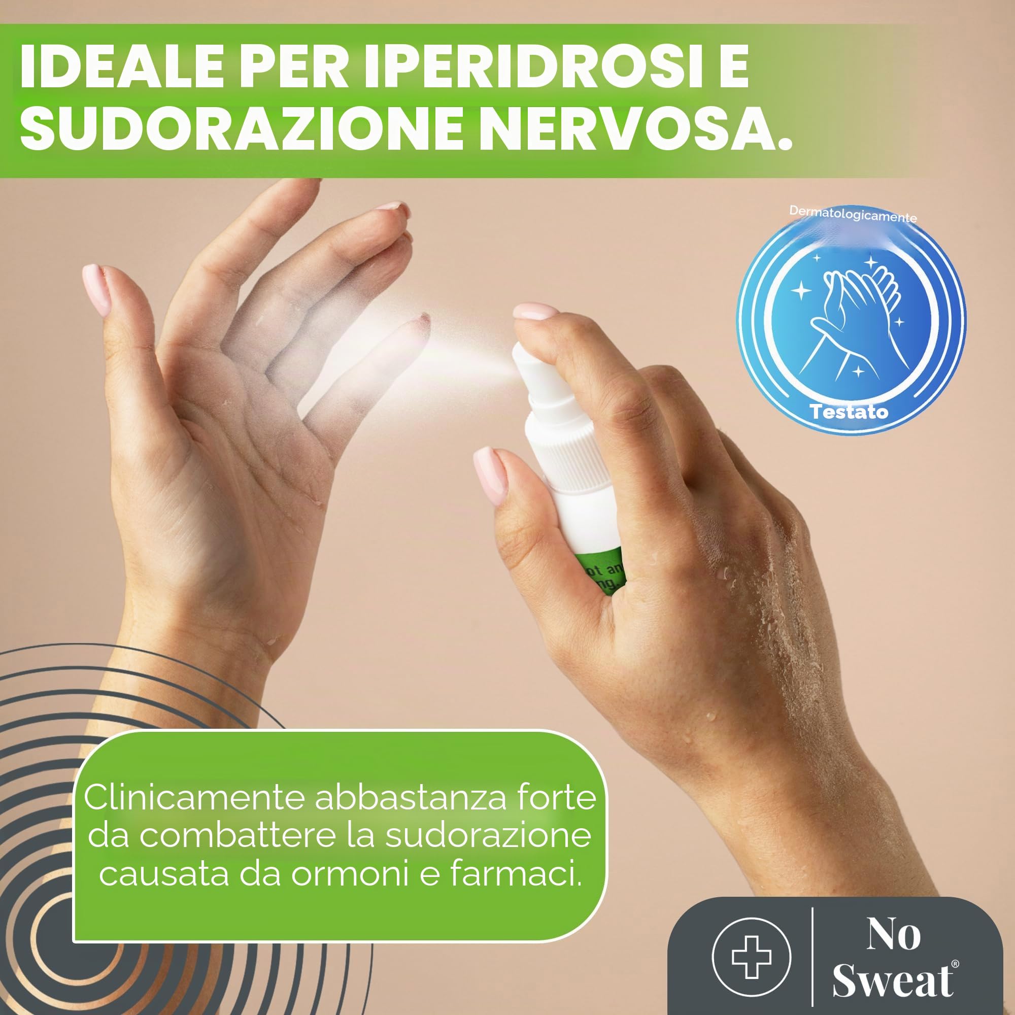NO SWEAT Massima forza, potente deodorante per il trattamento di sudorazione eccessiva e iperidrosi, dura fino a 7 giorni -50 ml)
