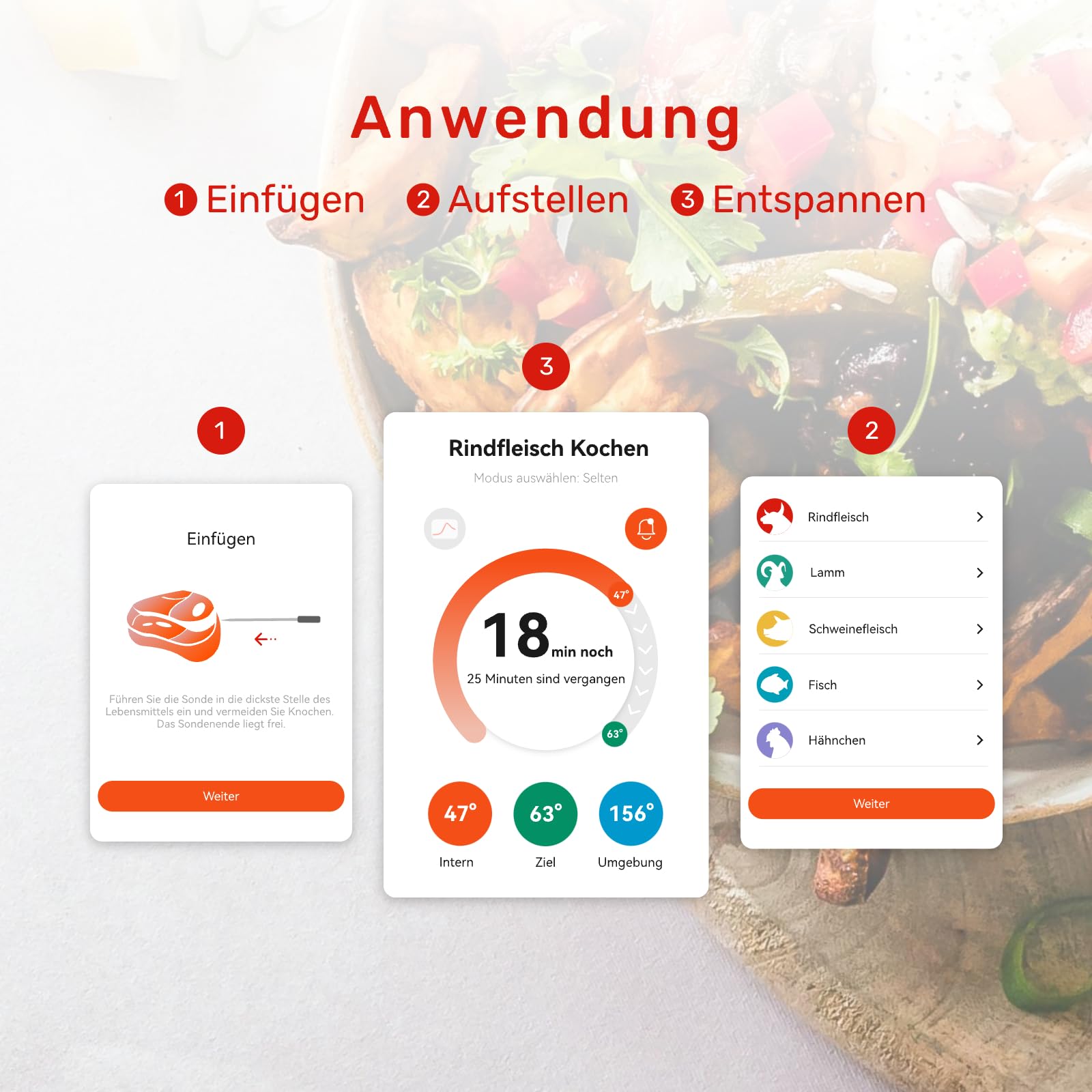 S Pro Fleischthermometer Kabellos mit Bluetooth, 6 Temperatursensoren arbeiten gleichzeitig, ±0,1°C Genauigkeit, App-Überwachung mit Timer und Alarm, IP69 wasserdicht und ölbeständig