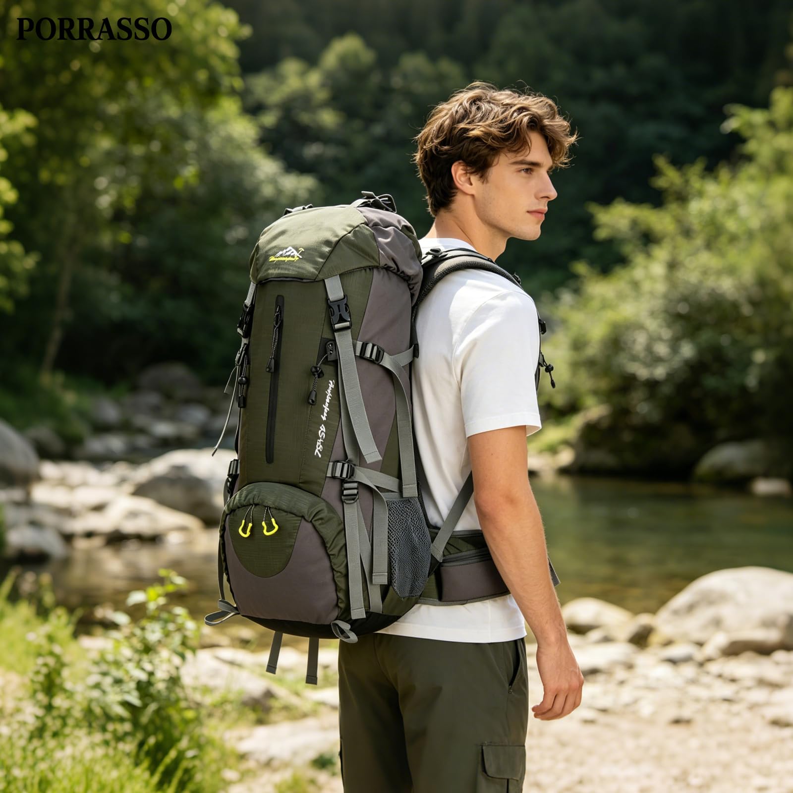 Zaino da Trekking 50L Zaino Impermeabile in Nylon Grande Zaini Campeggio Backpack Viaggio Multi Scomparto Verde Militare