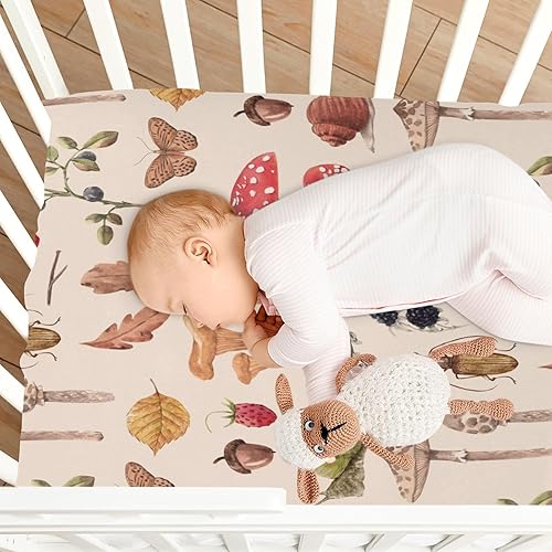 Miniatura 8 de Kigai Fitted Crib Sheet for Boys & Girls Mushroom Print Soft Breathable Unisex Baby Sheets for Standard Crib and Toddler Mattresses 39 x 27 in