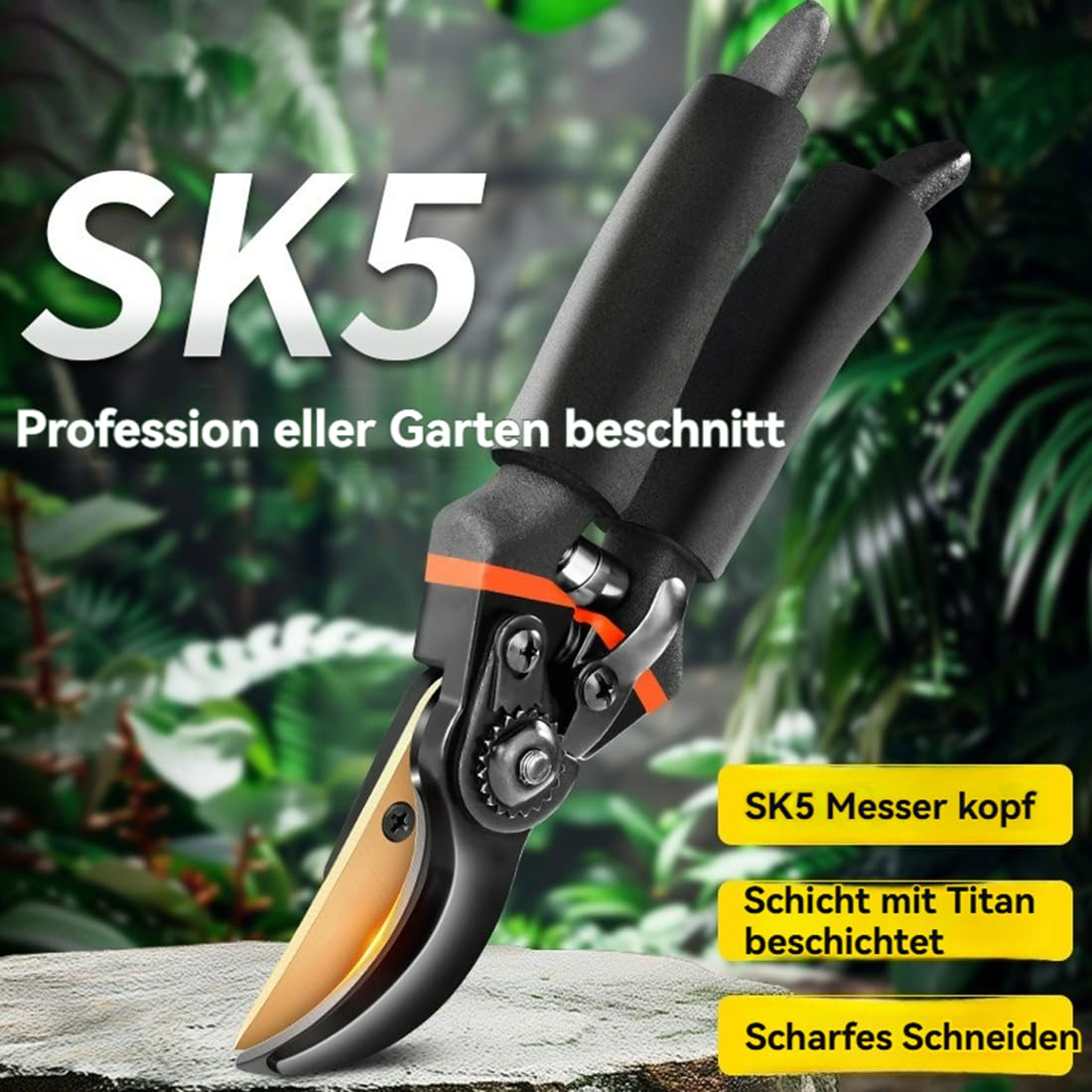 GardenCutter Pro, Hochleistungs-Gartenschere, Gepolsterter Komfortgriff mit SK5-Stahlklingen, Scharf und Rostfrei, für das Schneiden Harter Holzarten Wie Buche Oder Eiche (3pcs)