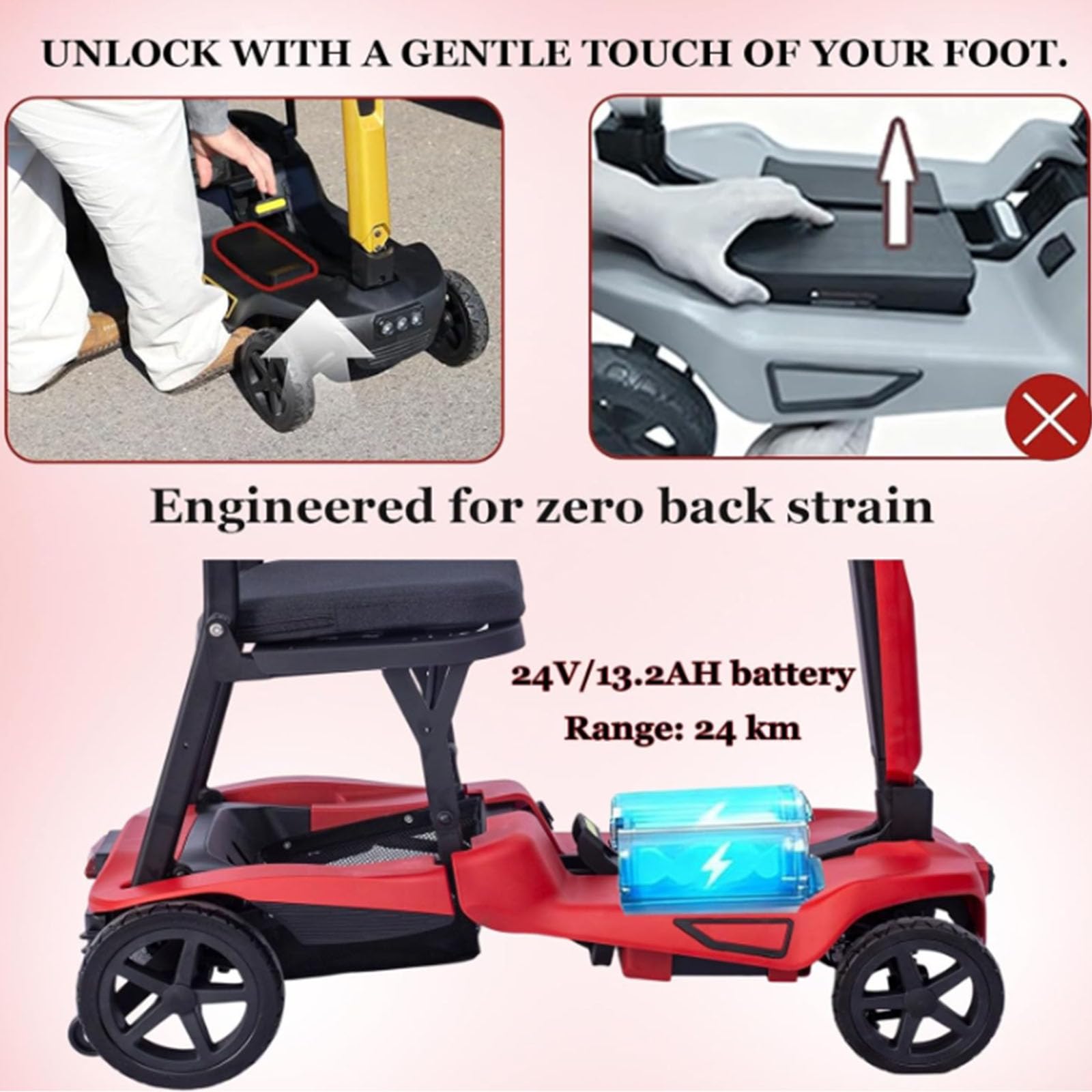BCBKD Scooters De Movilidad para Adultos,Scooter De Movilidad Plegable Y Ligero De 4 Ruedas, Equipado con Freno Electromagnético,para Personas Mayores, Adultos Y Personas con Discapacidad,8AH