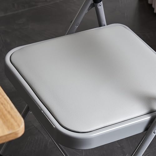 Miniatura 7 de Paquete de 4 sillas plegables con asientos acolchados, silla de escritorio ergonómica, hierro y PVC, silla plegable de metal potable para