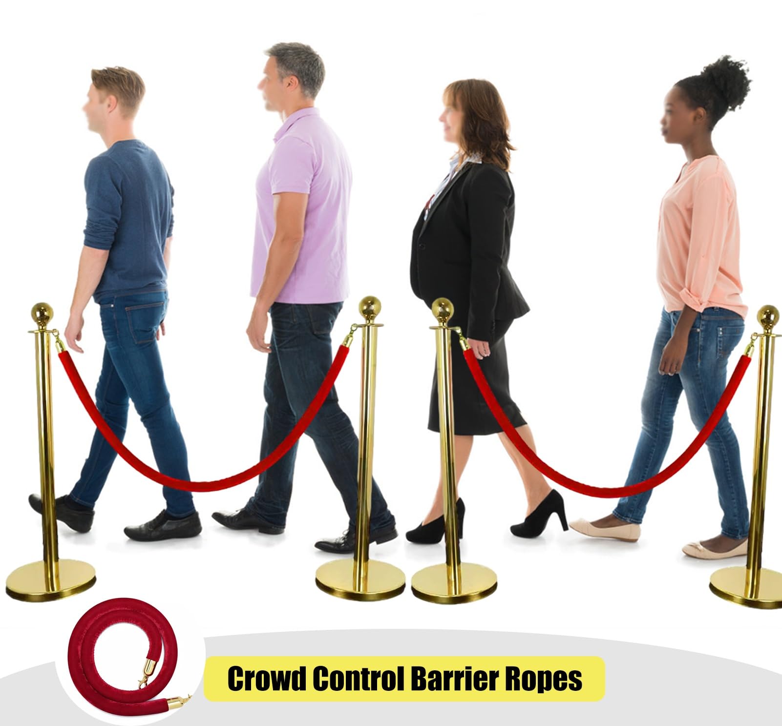 Ensemble de 2 Cordes de Guidage Rouges en Chanvre/Velours, 1,5 m, 1,8 m, 2,4 m et 3 m, kit de Cordes de contrôle de Foule VIP, Cordes torsadées pour événements et soirées de Prestige (Couleu