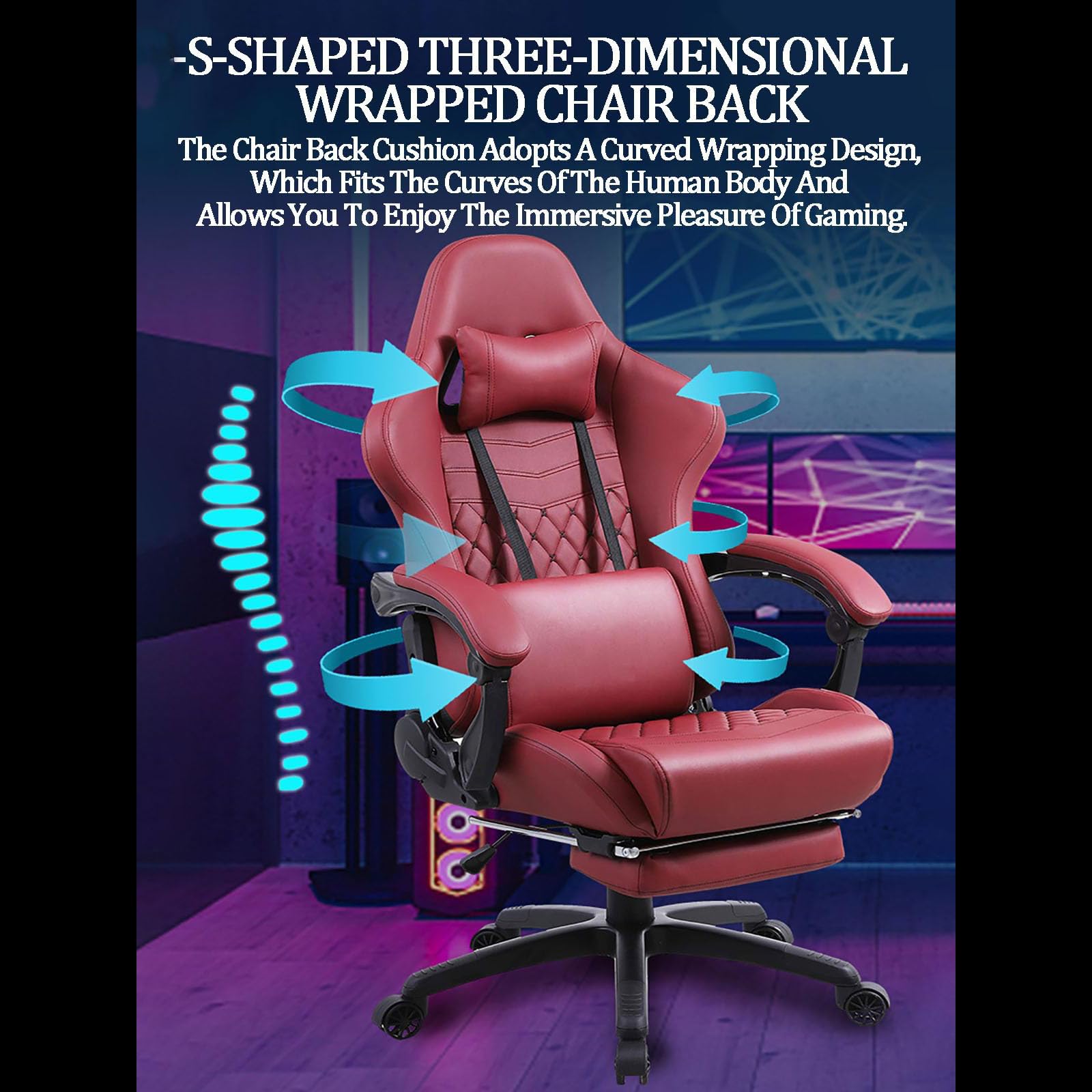 Silla Gaming para Personas Altas Y Corpulentas, Silla Gaming Ergonómica para PC con Reposapiés, Silla Reclinable De Estilo Deportivo para Adultos, Silla Gaming De Alta Resistencia