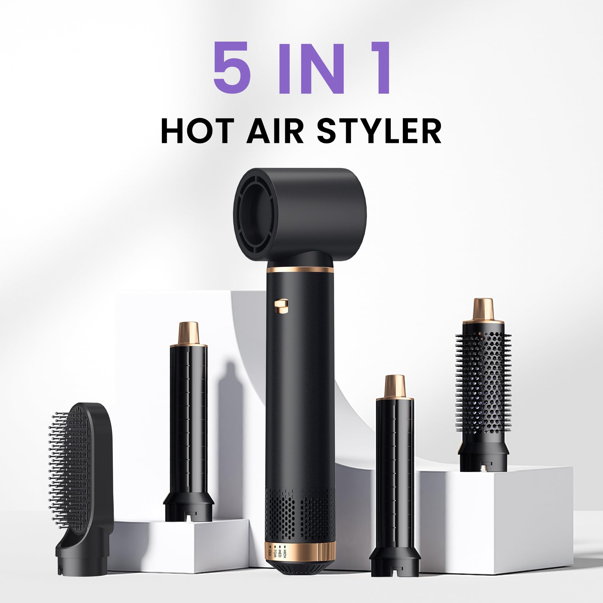 Air Styler 5 in 1 Hairstyler,Lockenstab mit Luft Haarstyler | 3 Temperaturregelung, Föhnbürste, Geben Sie dem Haar Volumen, Glätten, Locken und Föhnen Sie Trockenes Haar