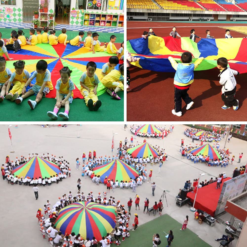 Gioco Paracadute Arcobaleno 8 Maniglie per Bambini Arcobaleno di Stoffa Oscillante con Un Diametro di 2M Giocattolo Paracadute Paracadute Colorato