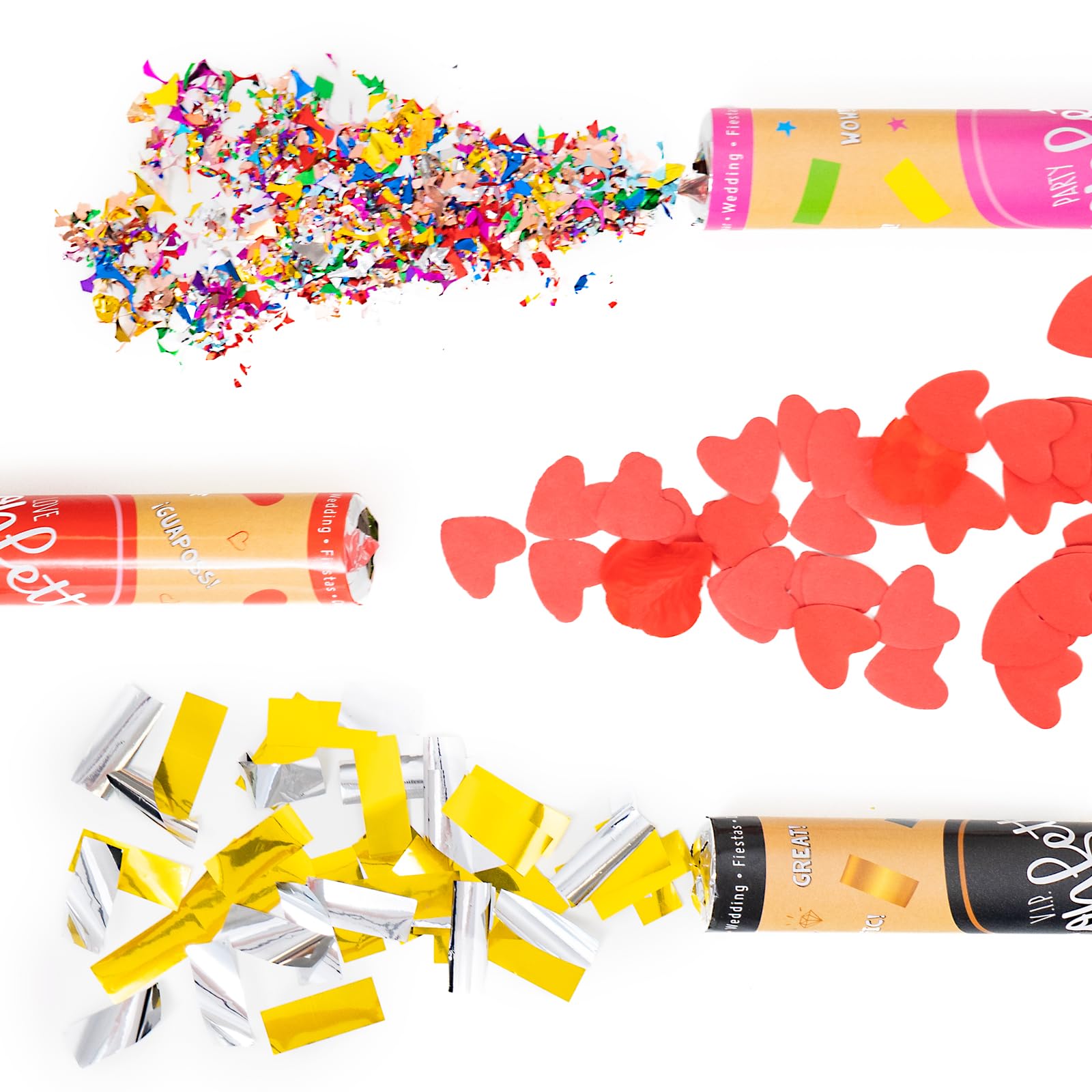 OH YEAH - 12 Stück - Konfettikanone mit Herzen und roten Blütenblättern - 40 cm - Partys und Feiern - Ideal für Hochzeiten, Geburtstage, Events und Abende - Hohe Reichweite - Einfach zu bedienen