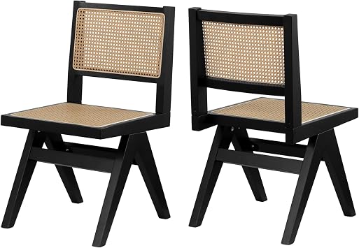 SIMTONAL Rattan Accent Chairs, Modern Mid Century Dining Chairs Set of 2, Outdoor Rattan Chairs with Armless for Bedroom Living Room Reading Room Dining Kitchen, Black