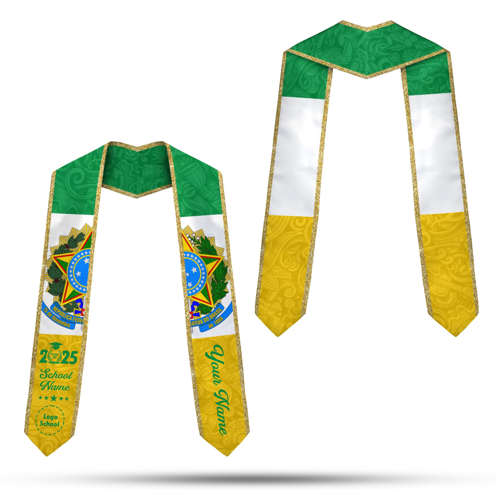 MoonArt Personalized Brazil Graduation Stole, Brazilian Graduation Sash, Brazil Flag Graduation Stole, Class of 2025 (BZ9)