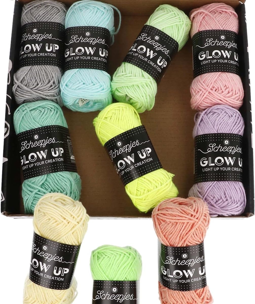 Scheepjes Glow Up Color Pack, 10 x 25 g skeins, Assorted Pink, Yellow, Green