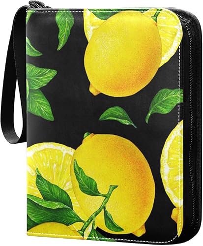 Yellow Lemon Trading Card Binder 4-Pocket Card Holder with 50 Removable Sleeves 3-Ring Card Albums Binder Holds Up to 400 Cards Card Organizer
