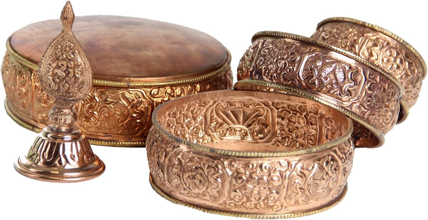 DharmaObjects Tibetan Copper Offering Mandala Set 5.5" Diameter