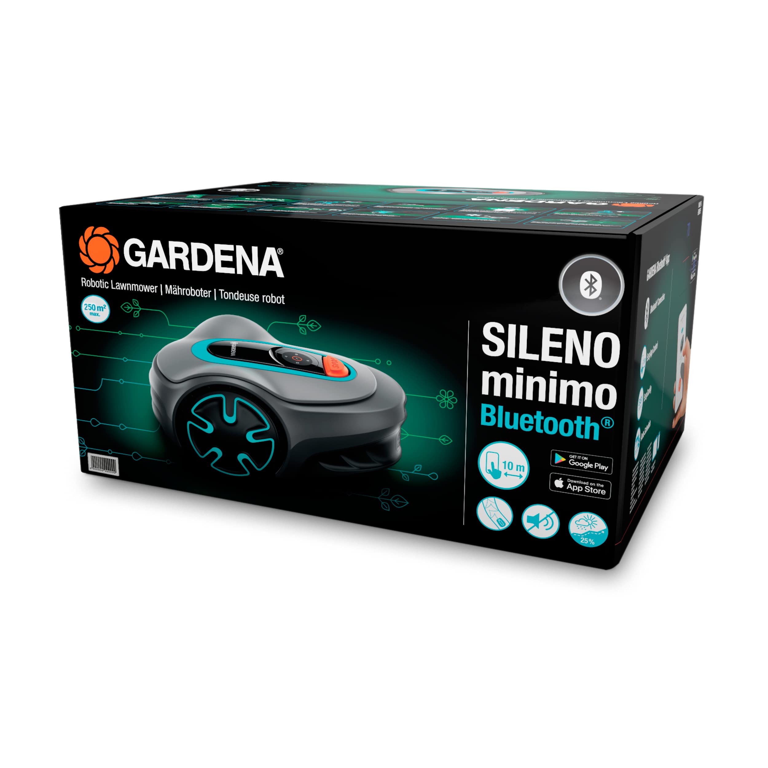 Gardena Mähroboter SILENO minimo 250 m²: intelligenter Rasenmäher mit optimaler Konnektivität, mit Gardena Bluetooth App programmierbar, DE-Version (15201-20)