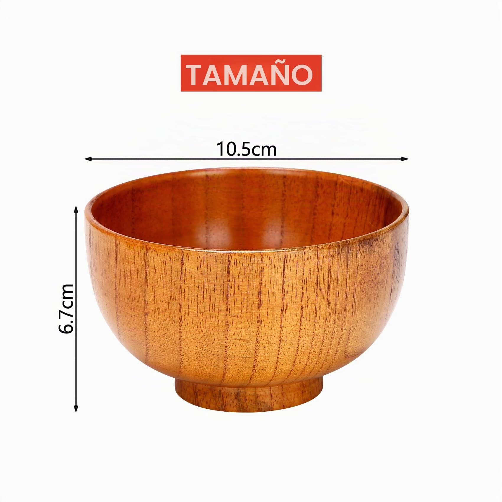 Juego de 6 de madera para servir ensalada, cubiertos de madera de, cuenco de arroz para sopa, inmersión, café, té, decoración, ensaladera, juego de cubiertos KüChe (10,5 x 6,7