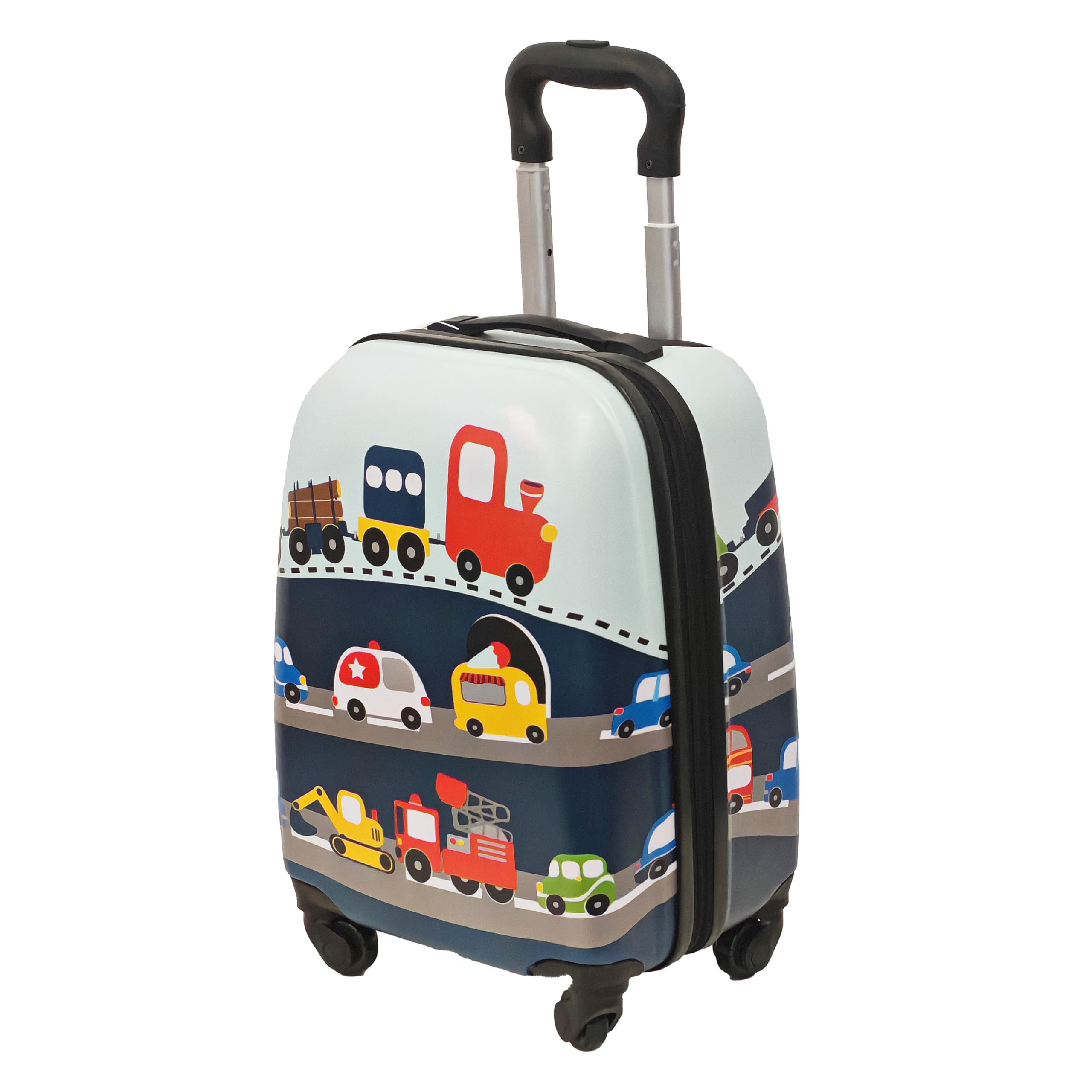 Set Trolley per Bambini 2 Pezzi Valigia Rigida e Zainetto Coordinato Bagaglio a Mano con Ruote Girevoli per Viaggio Scuola e Tempo Libero 46,5x22x32,5 cm Fantasia Traffic