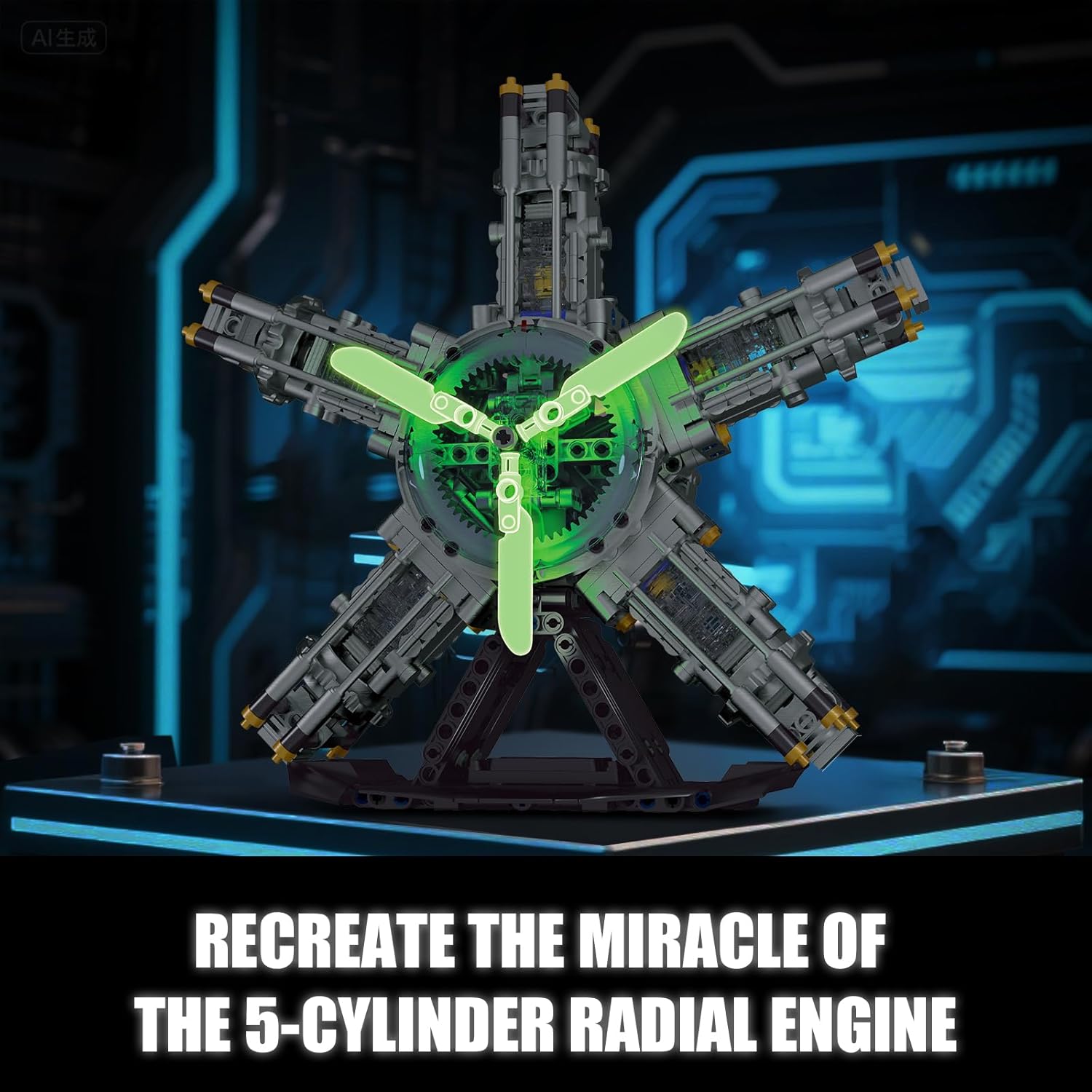 5-Cylinder Radial Engine Building Set, Build Your Own Mini Military Plane Engine Model Kit that Runs, Compatible with Lego WW2, STEM Toy Gifts for Adults & Teens Boys 8-14+ (863 PCS)