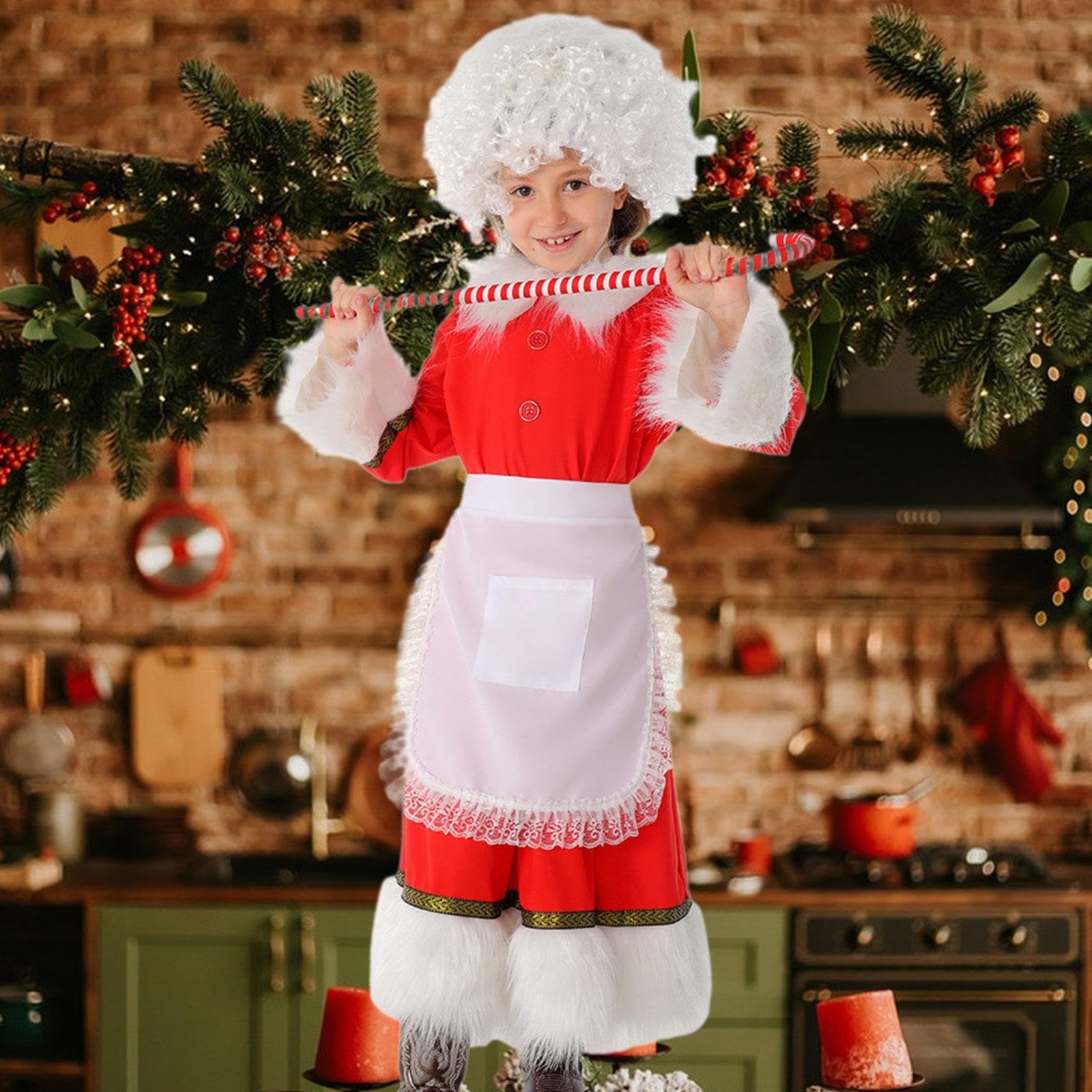 Costume de Père Noël, Robe Douce avec Chapeau et Tablier pour Enfants, Représentations sur Scène, Festivals, Rouge, M