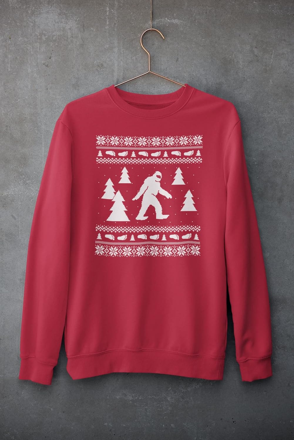 Old Glory Sasquatch Ugly Christmas Sweater Red Crew Neck Sweatshirt - 2X-Large