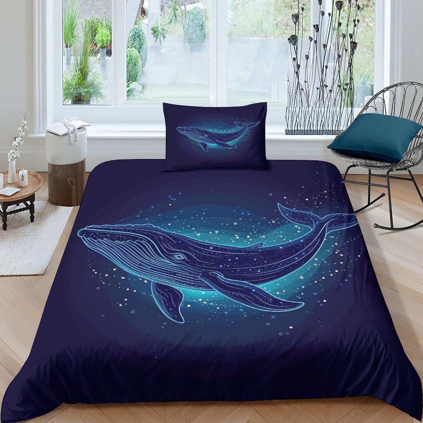 Housses de couettes baleine 3D parure lit simple microfibre 135x200