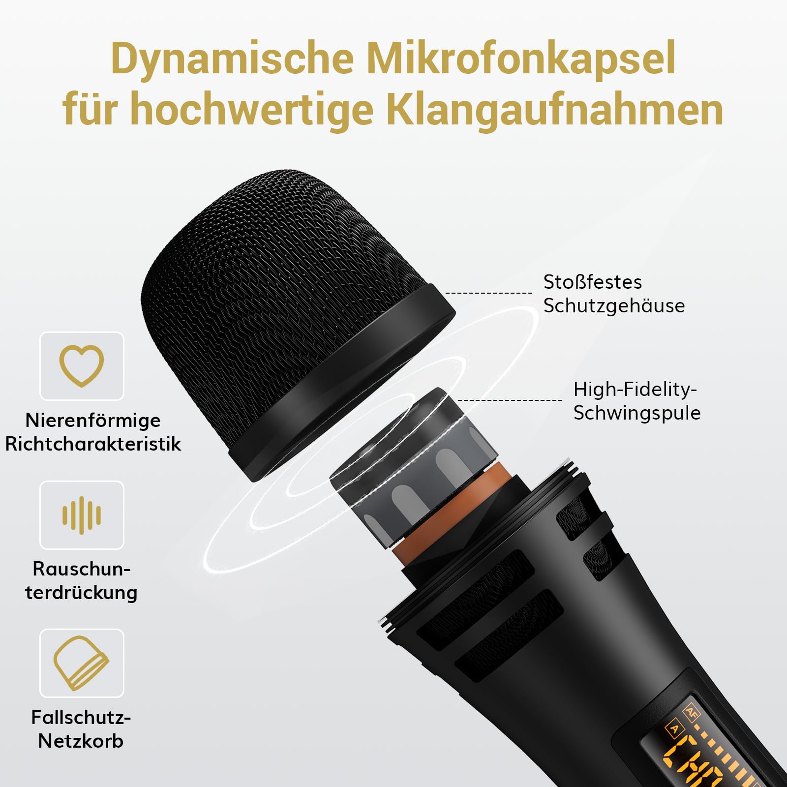 TONOR Dual Funkmikrofonen System kabellos, drahtloses Karaoke Mikrofon Set Wireless Microphone Handmikrofon dynamisch mit Empfänger, 60 m für Hochzeit Party Kirche Vortrag Bühne Reden TW350 Schwarz