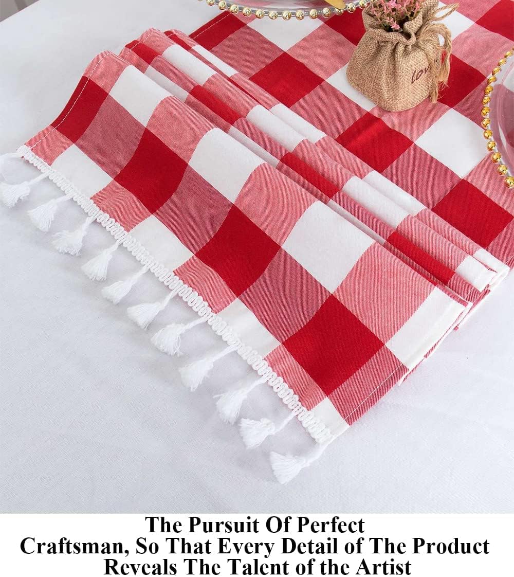 Buffalo Check Table Runner 72 Inch Red and White Checked Table Runner with Tassel Bluffalo Plaid Table Runners Washable Cotton Linen Table Cover Gingham Table Runners (14x72)